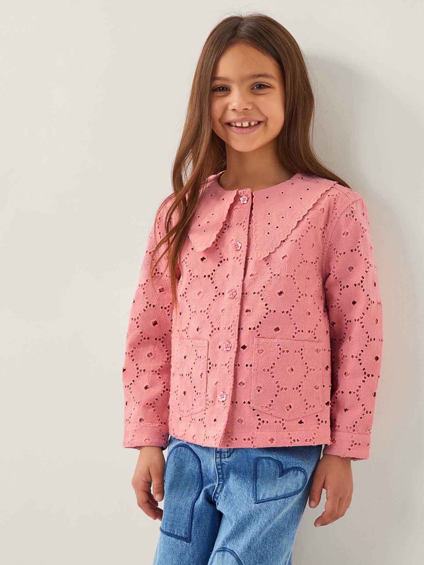 Image 5 of 5 of Monsoon Girls Broderie Collar Jacket - Pink