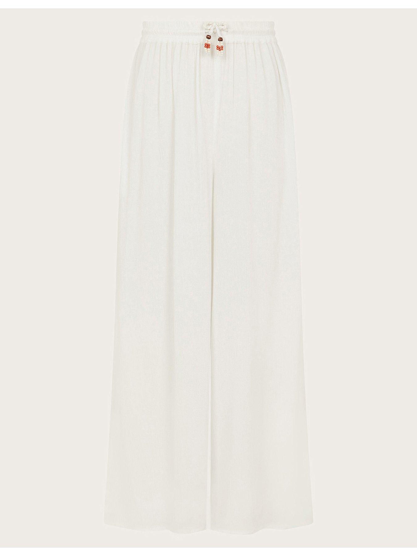 undefined Girls Wide Leg Crinkle Beach Trousers - White