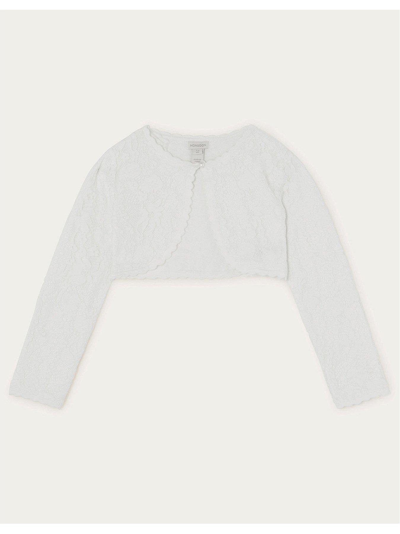 Image 1 of 4 of Monsoon Girls Emilia Lace Scallop Cardigan - Ivory