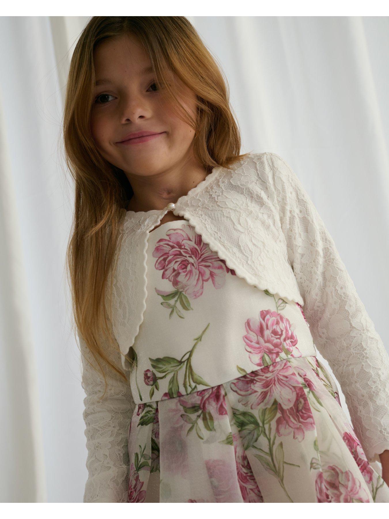 Image 2 of 4 of Monsoon Girls Emilia Lace Scallop Cardigan - Ivory