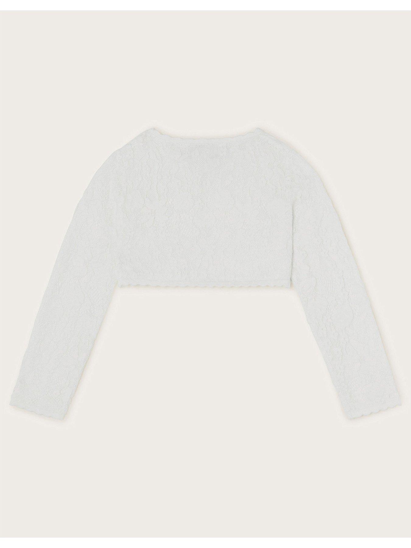 Image 3 of 4 of Monsoon Girls Emilia Lace Scallop Cardigan - Ivory