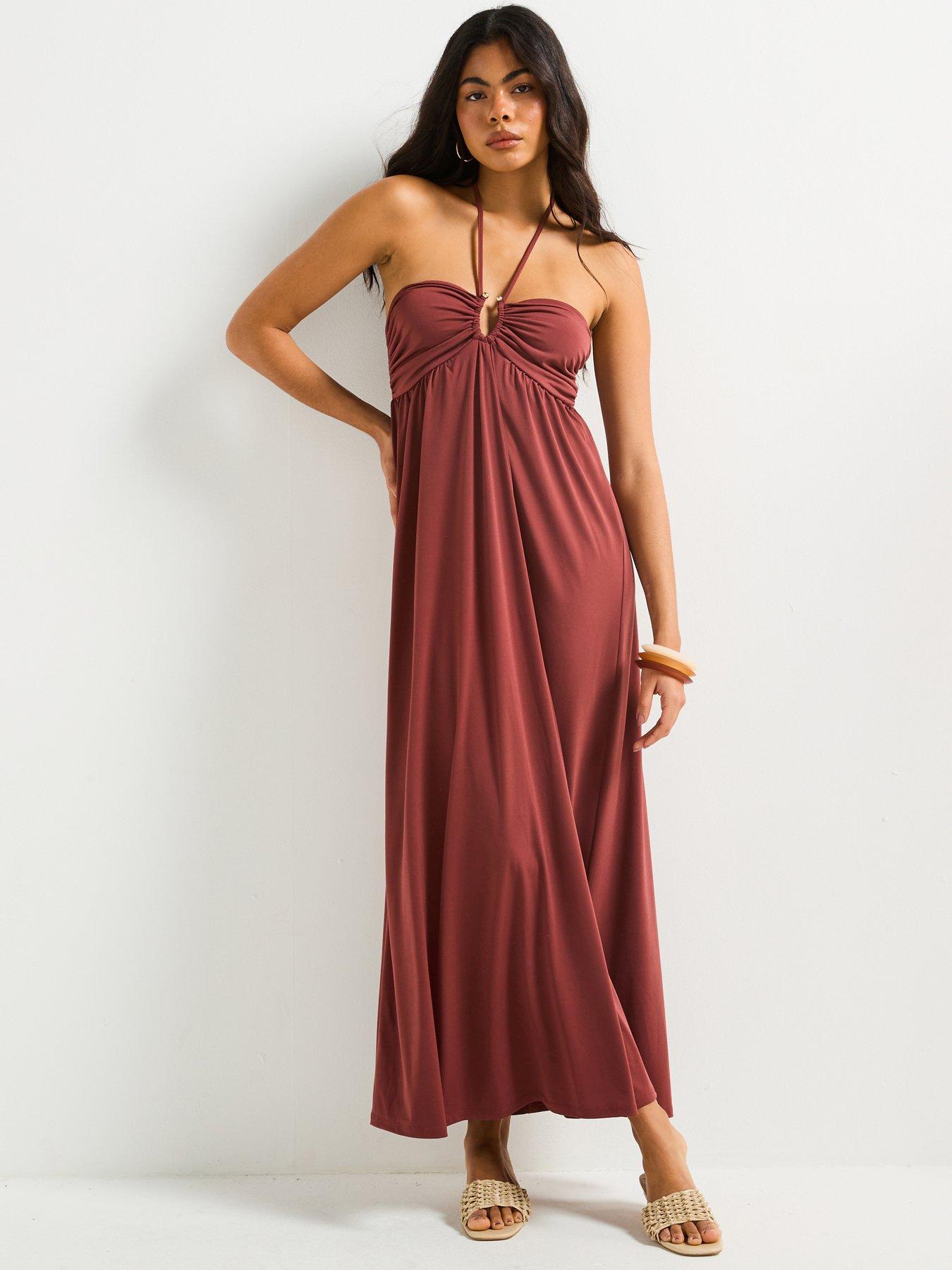 undefined Strappy Halter Midaxi Dress - Orange