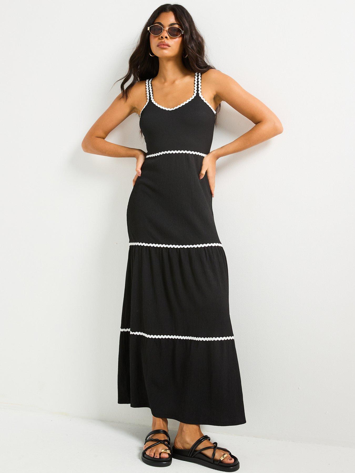 V by Very Rik Rak Tiered Maxi Dress - Black | Very Ireland