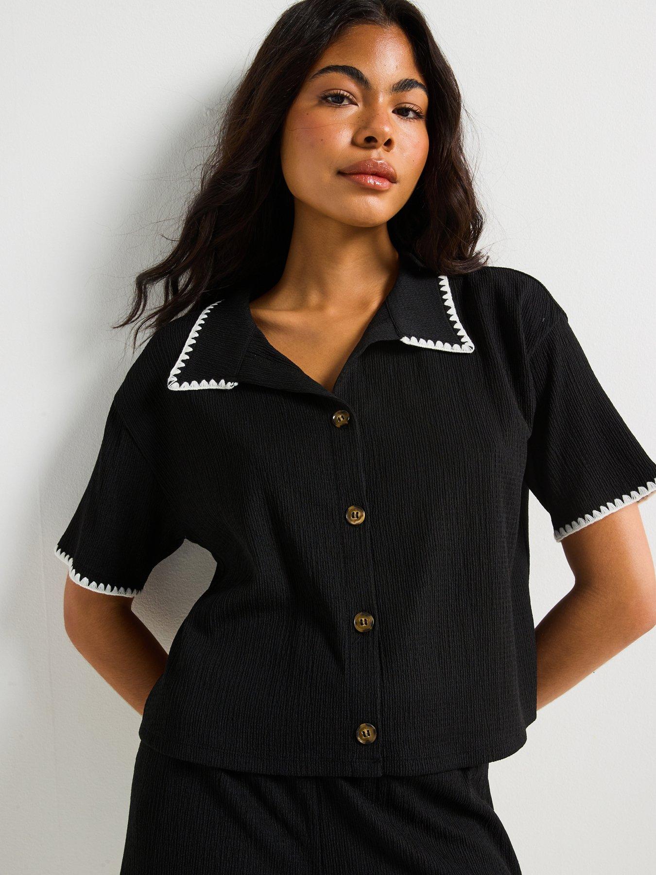 Image of V by Very Whipstitch Button Up Shirt Co-Ord - Black