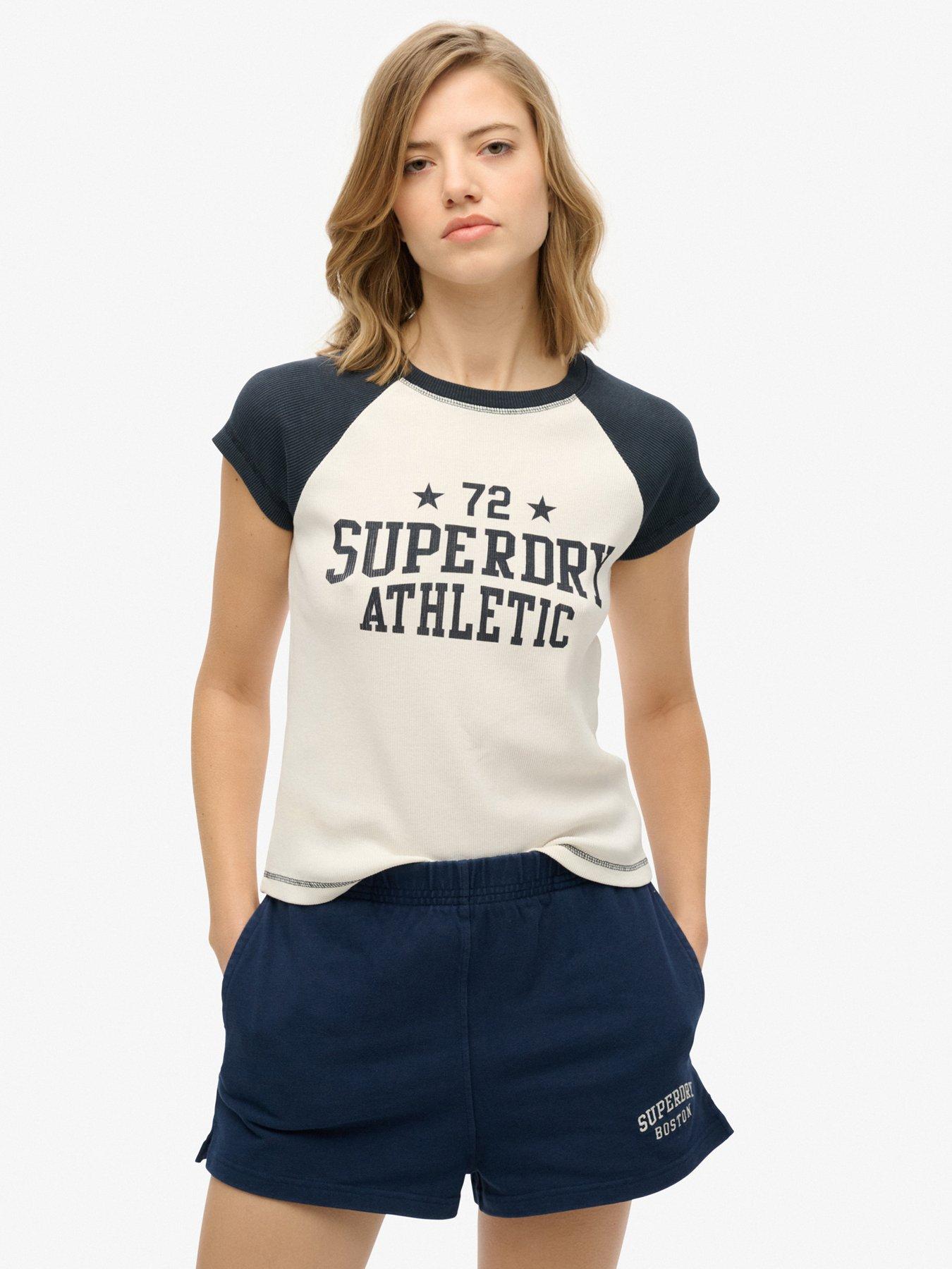 Image 1 of 4 of Superdry Athletic Essentials Raglan Cap Sleeve T-Shirt - White