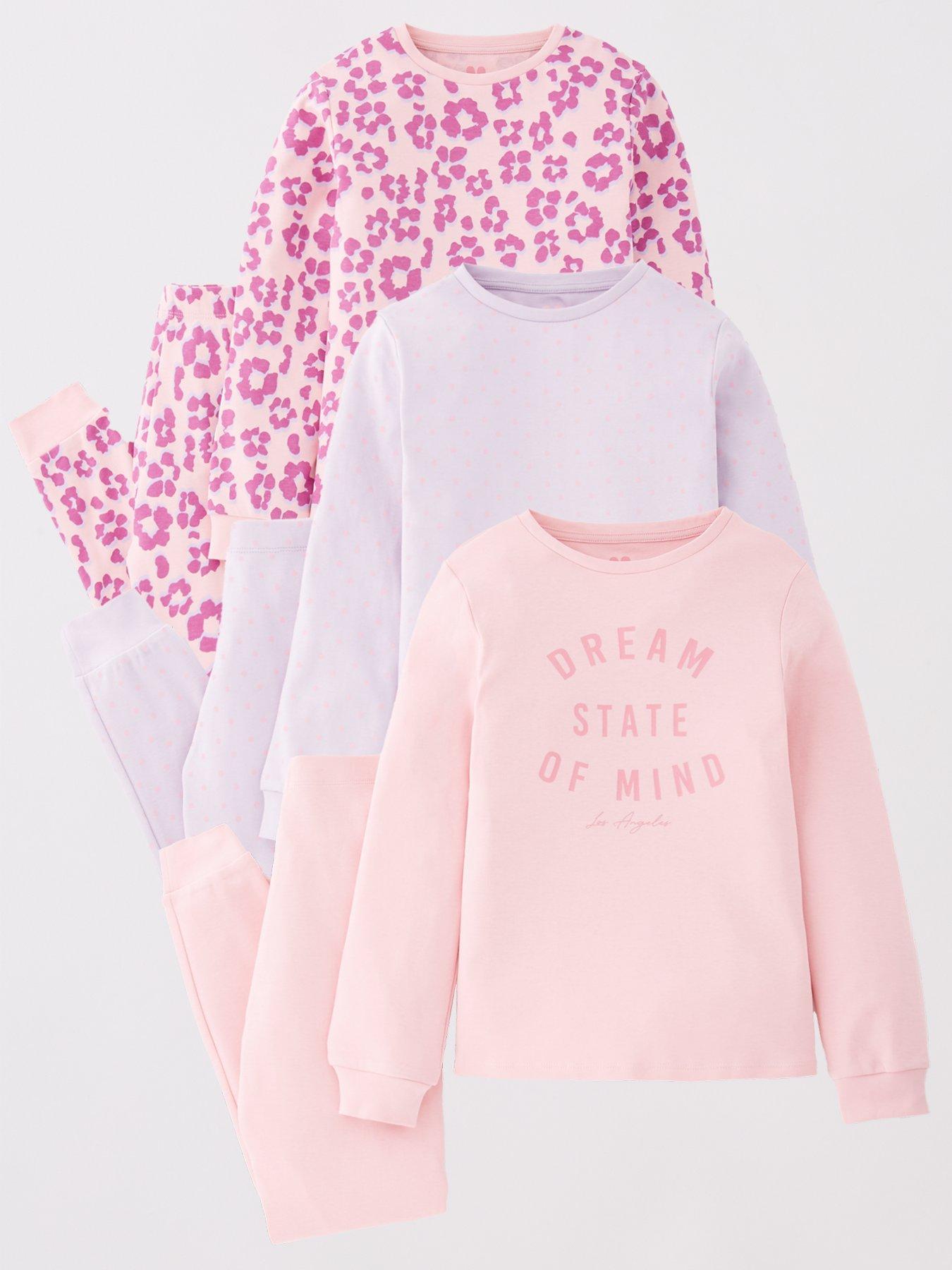 V by Very Girls 3 Pack Long Sleeve Pyjamas - Multi