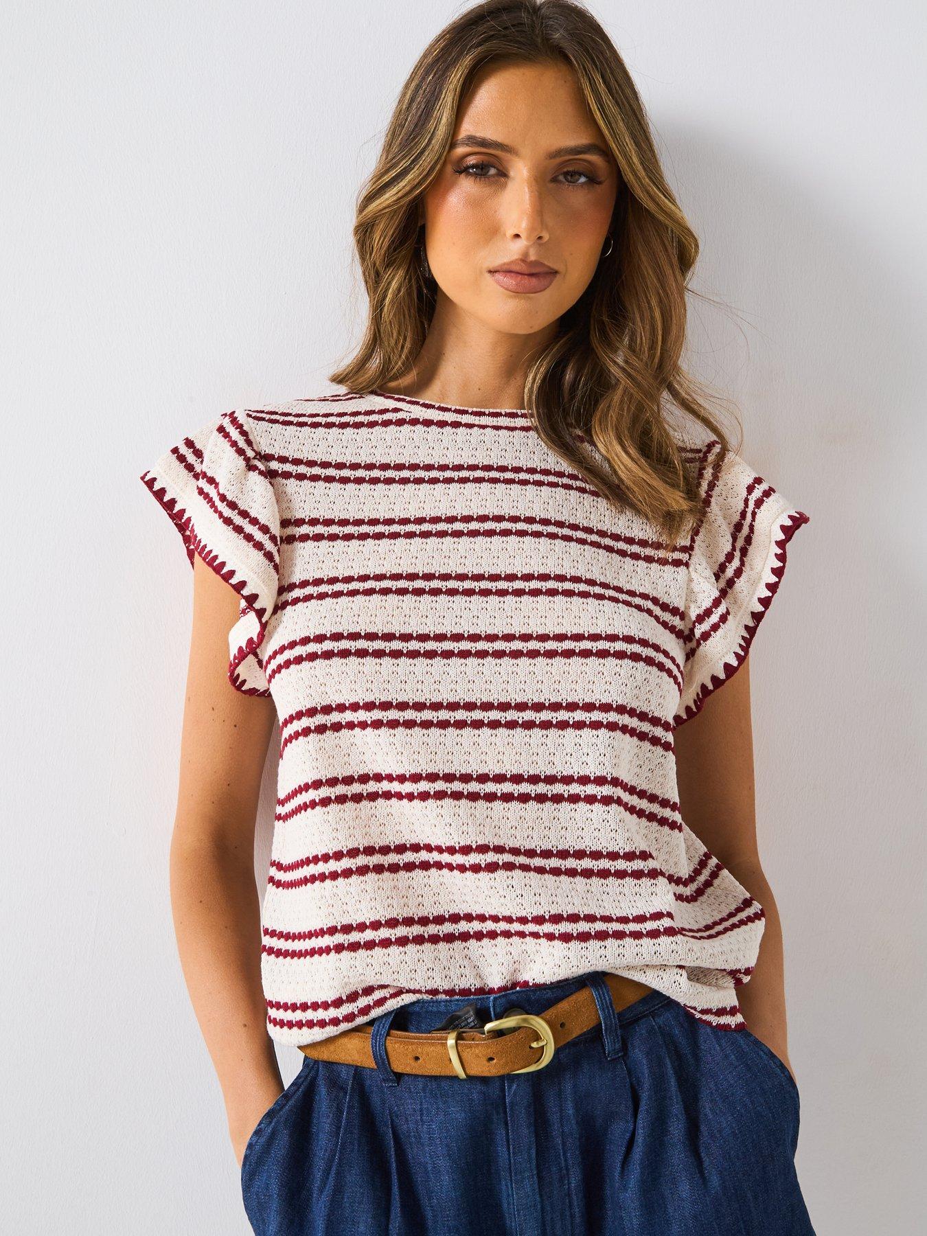 undefined Stripe Textured Top - Red