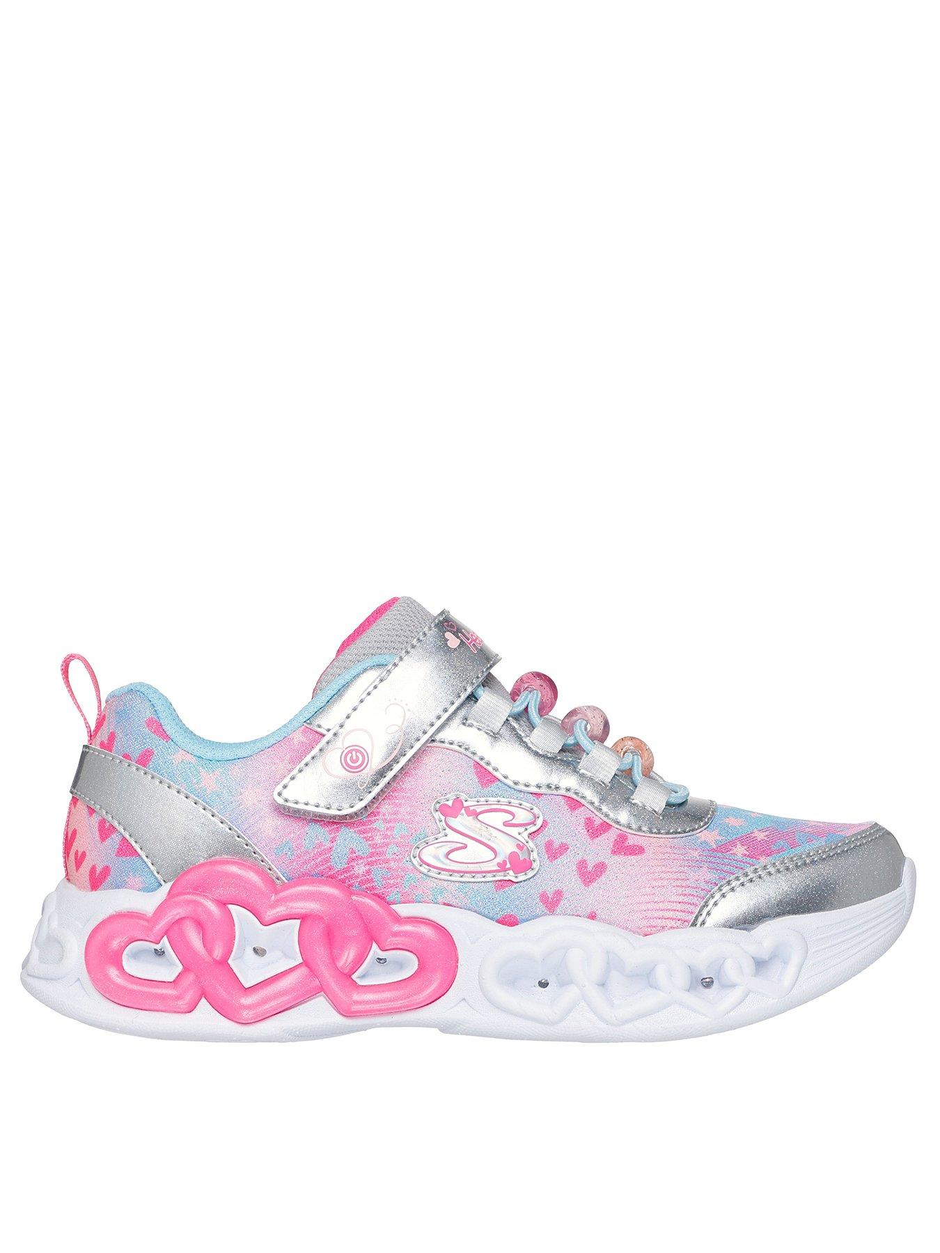 Skechers Lighted Bungee  &  Strap with Sparkle Mesh  &  Charms - Silver