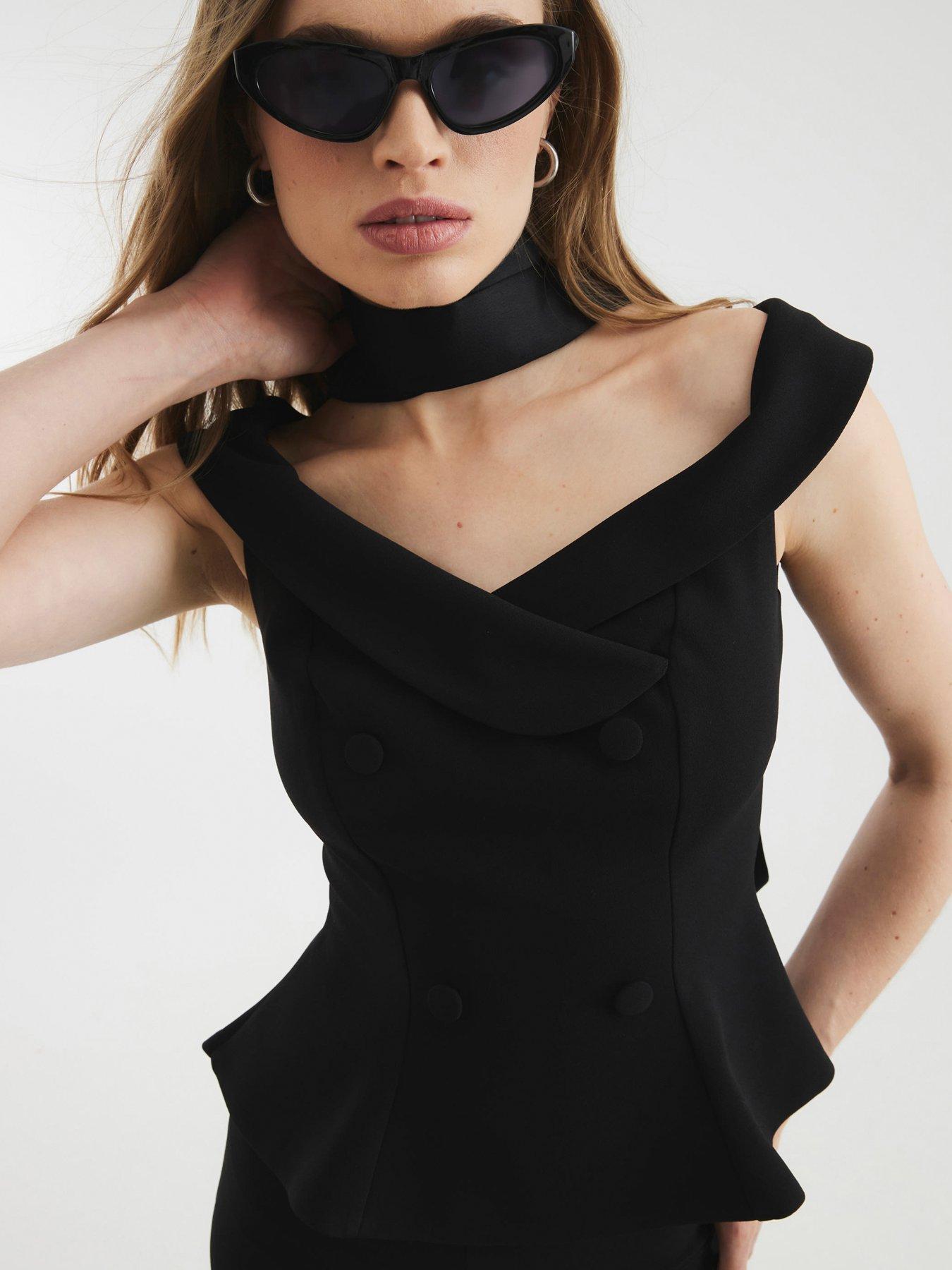 River Island Double Breasted Bardot Top - Black