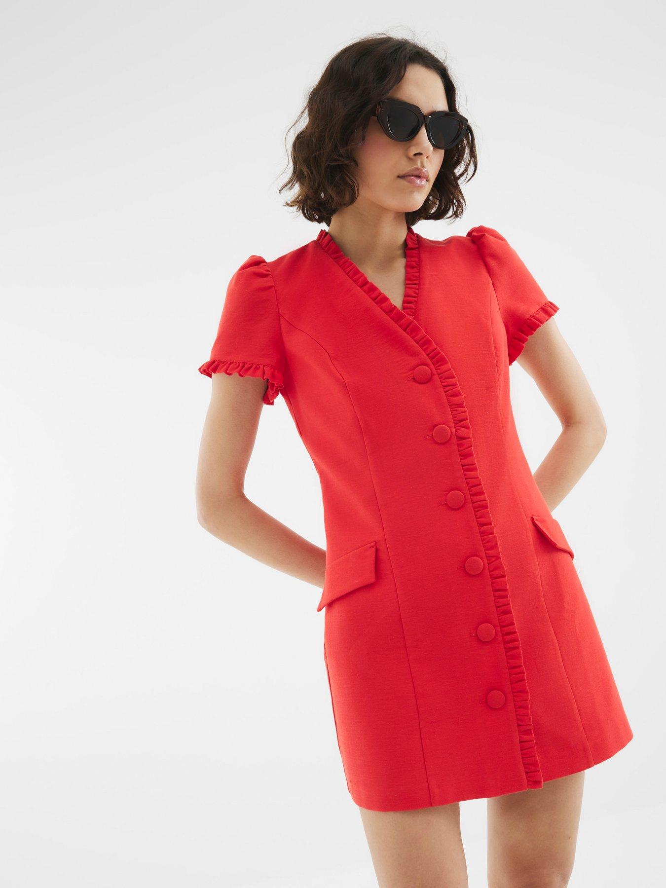 undefined Linen Tailored Dress - Red
