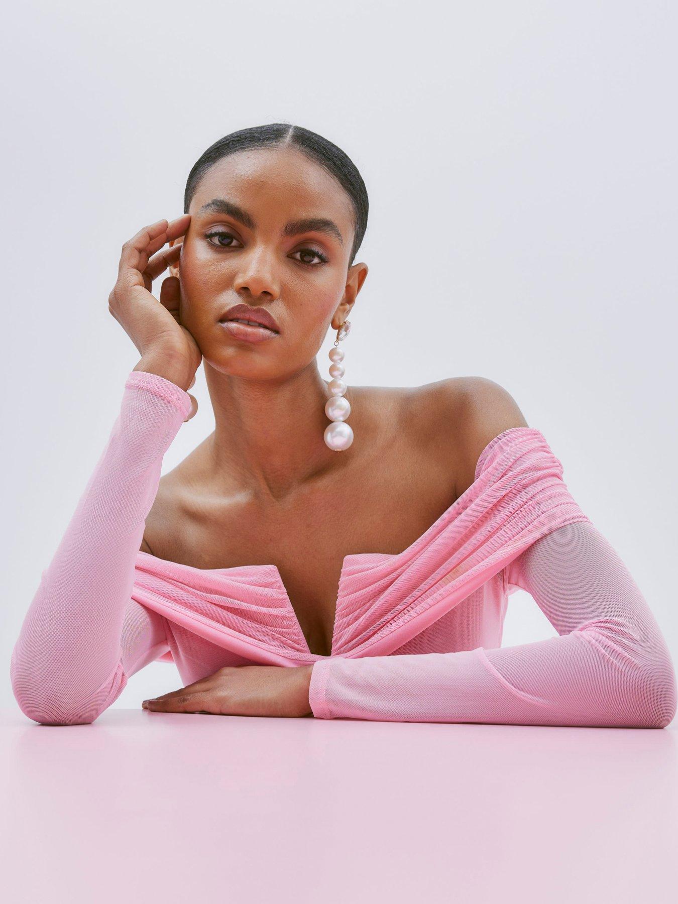 Image 3 of 4 of River Island Long Sleeve Mesh Body - Light Pink