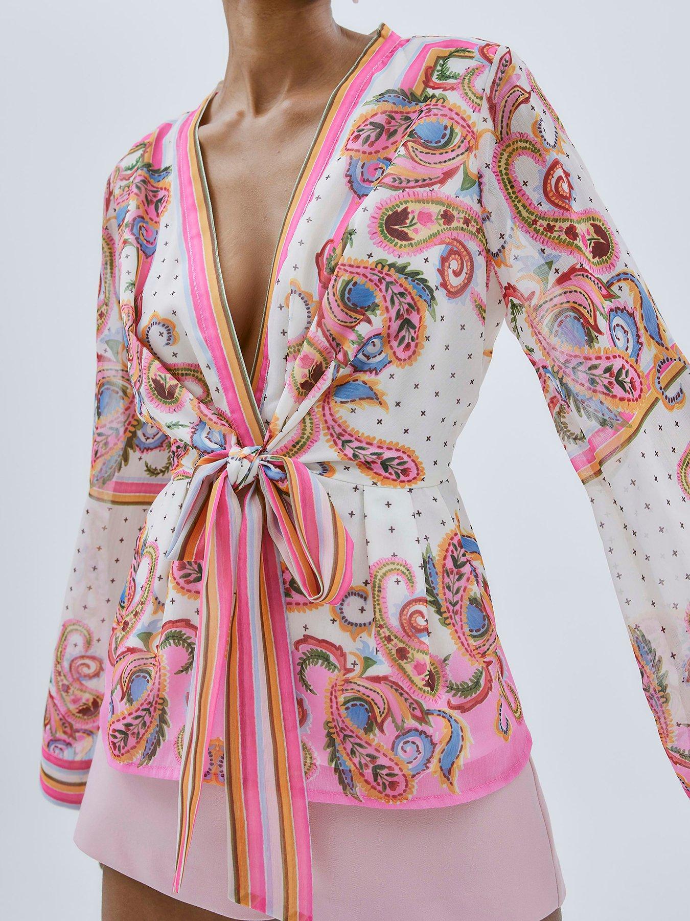 Image 4 of 4 of River Island Wrap Front Top - White/Pink