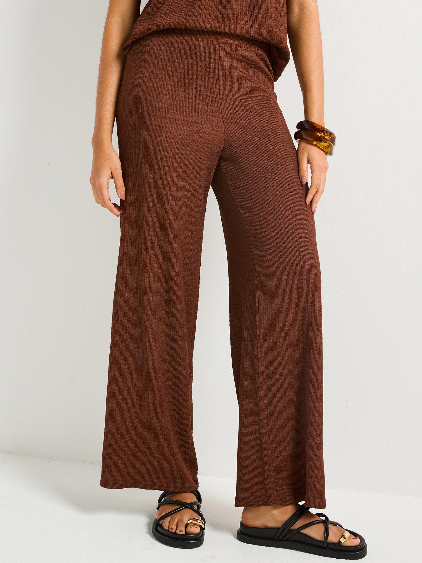 Image of V by Very Wide Leg Textured Trouser Co-Ord - Brown