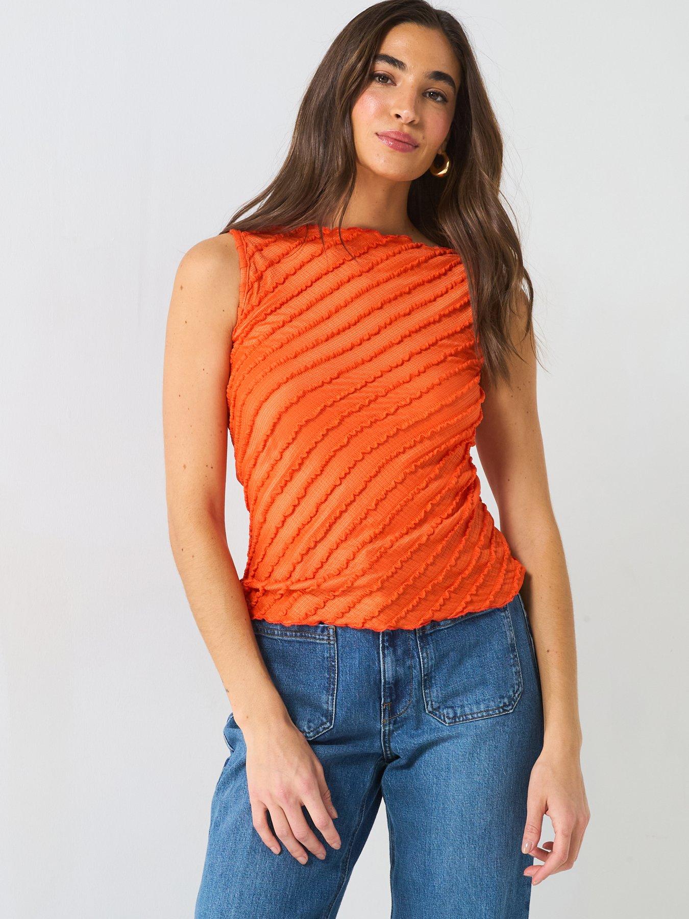 Image 1 of 4 of V by Very Textured Slash Neck Vest Top - Orange
