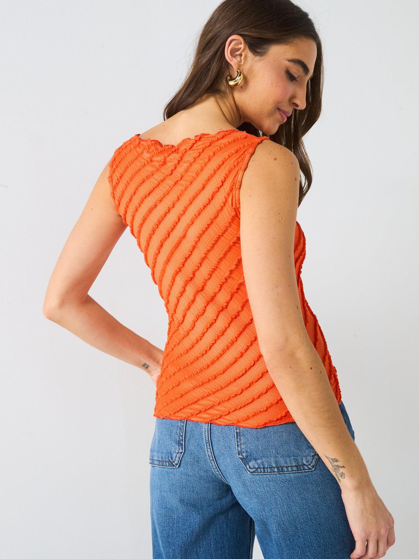 Image 2 of 4 of V by Very Textured Slash Neck Vest Top - Orange