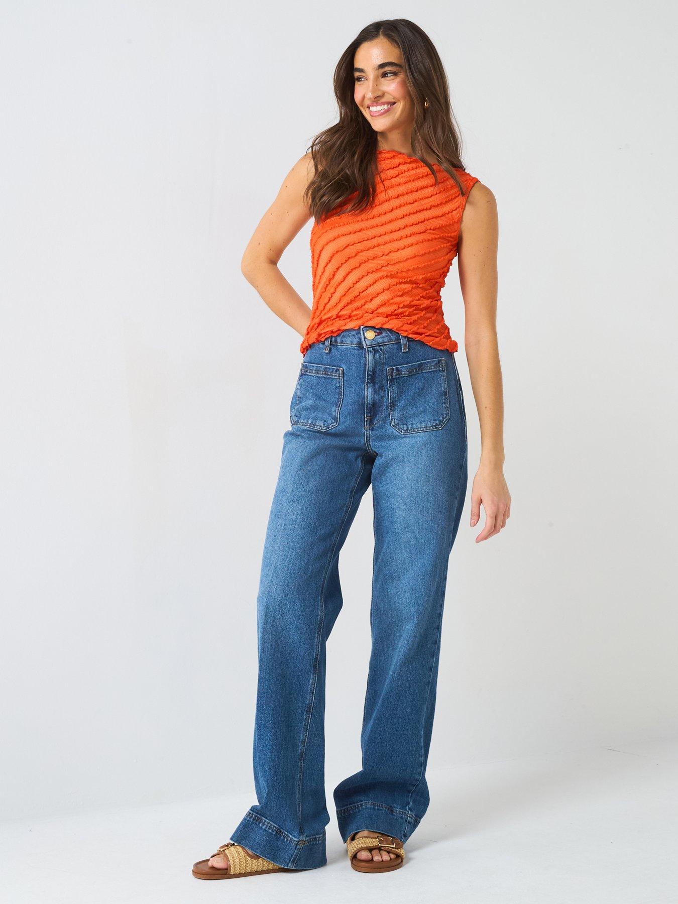 Image 3 of 4 of V by Very Textured Slash Neck Vest Top - Orange