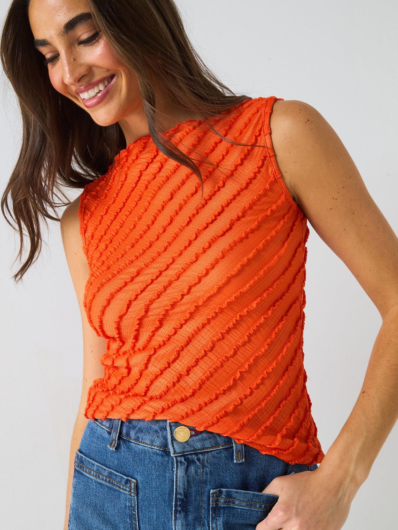 Image 4 of 4 of V by Very Textured Slash Neck Vest Top - Orange