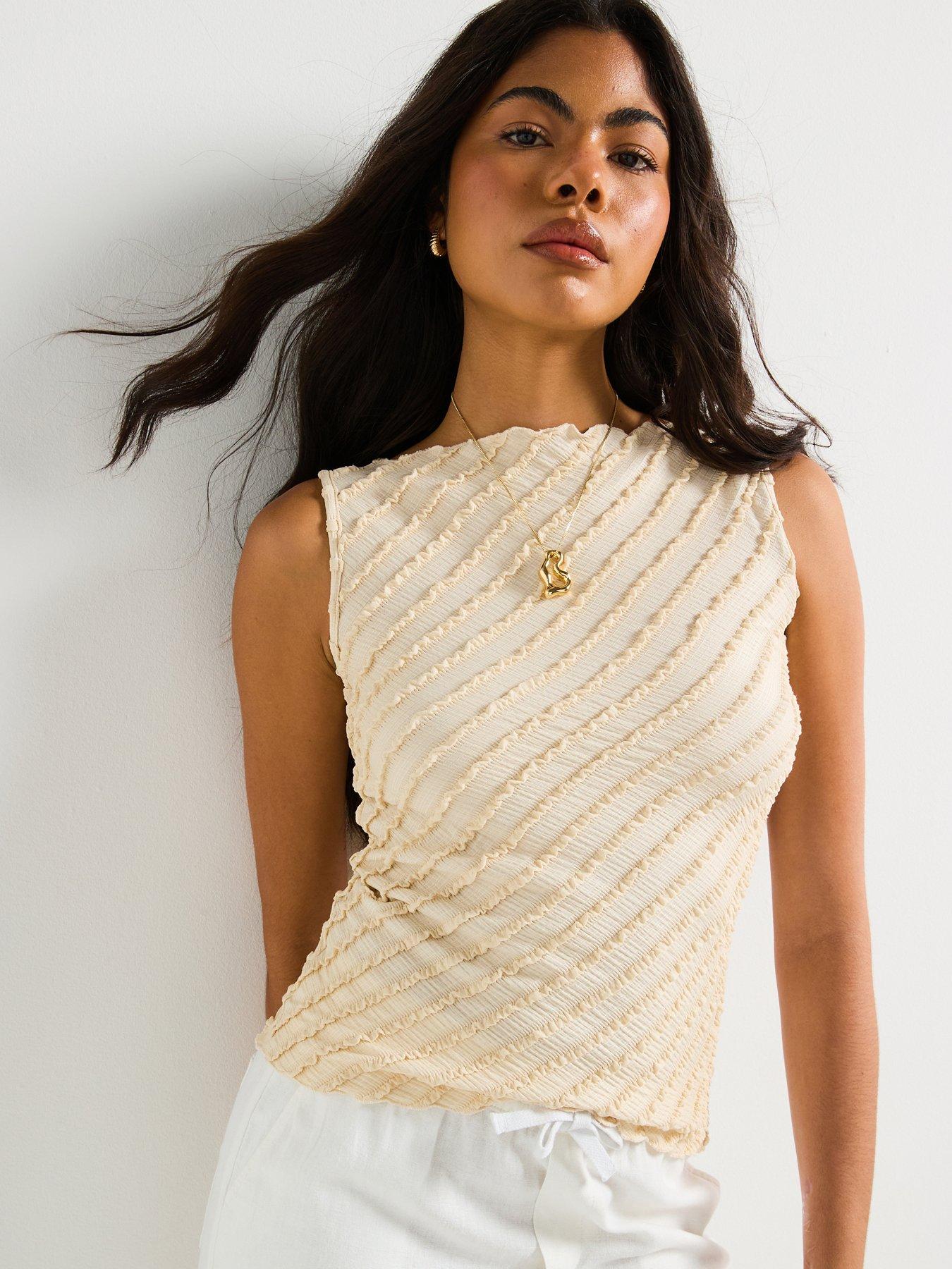 Image of V by Very Textured Slash Neck Vest Top