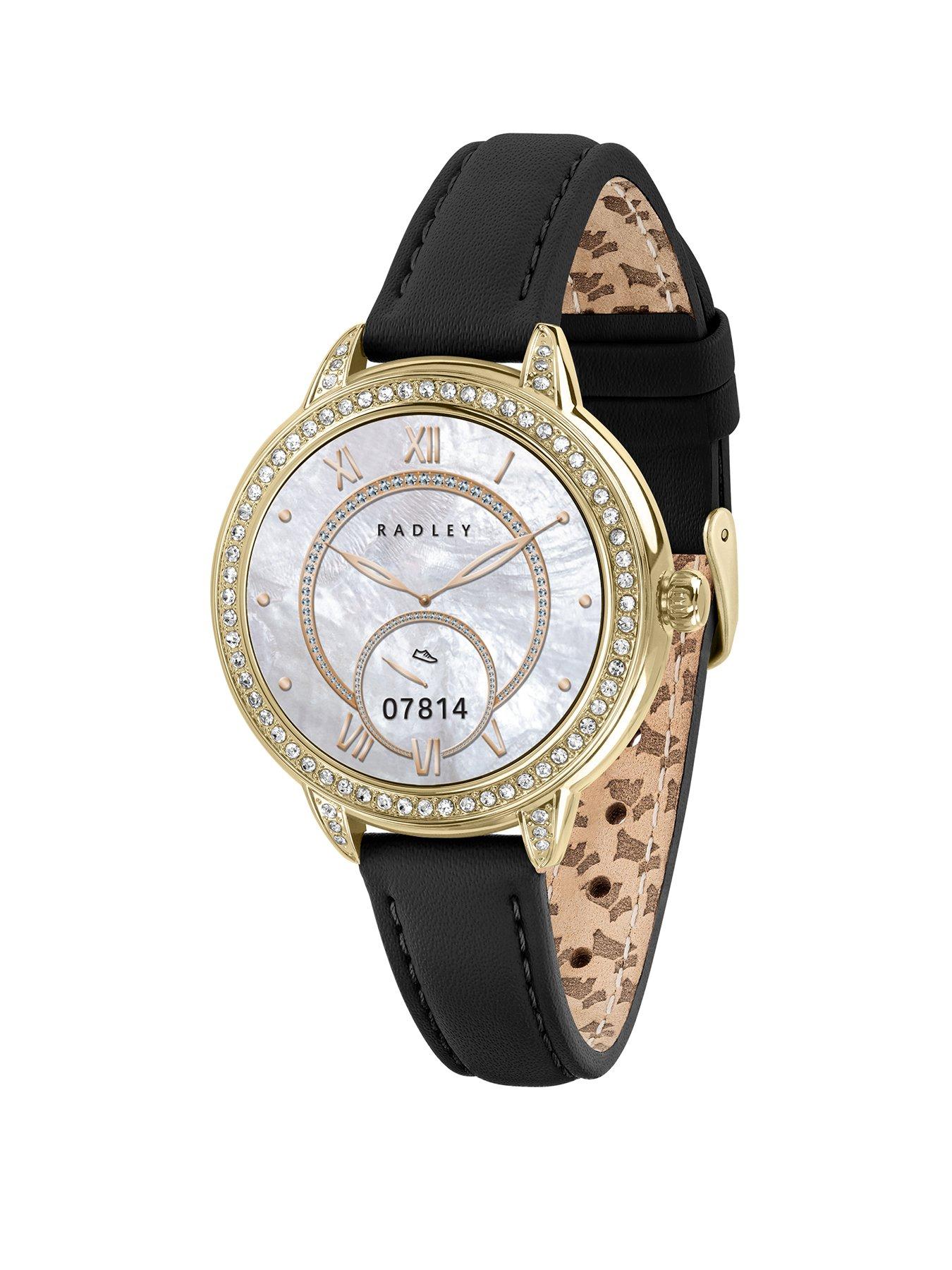 undefined Smart Series 33 AMOLED Stoneset Gold Plated Black Leather Strap Smart Calling Watch