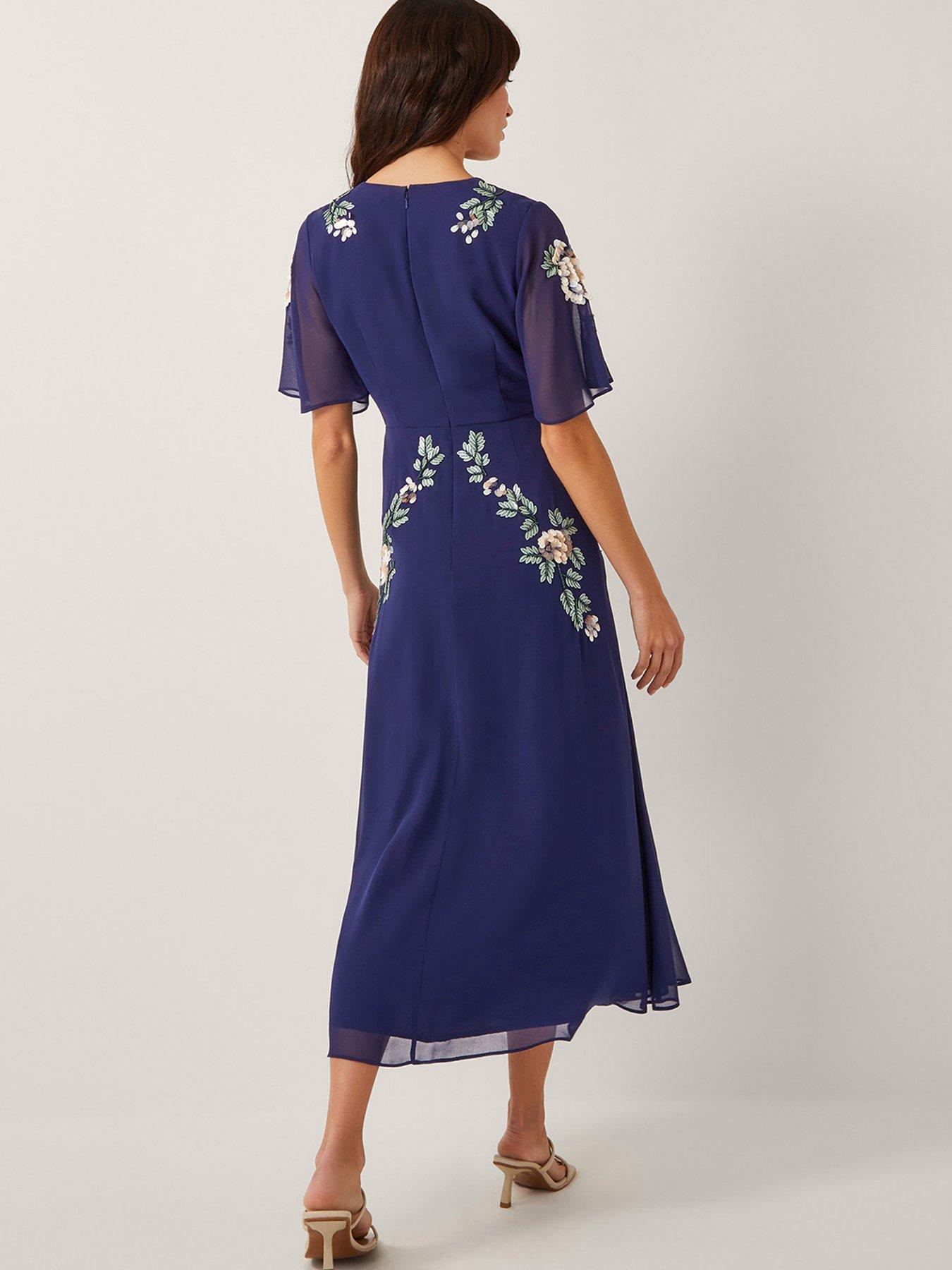 Image 2 of 5 of Monsoon Cora Embroidered Dress - Navy - Blue