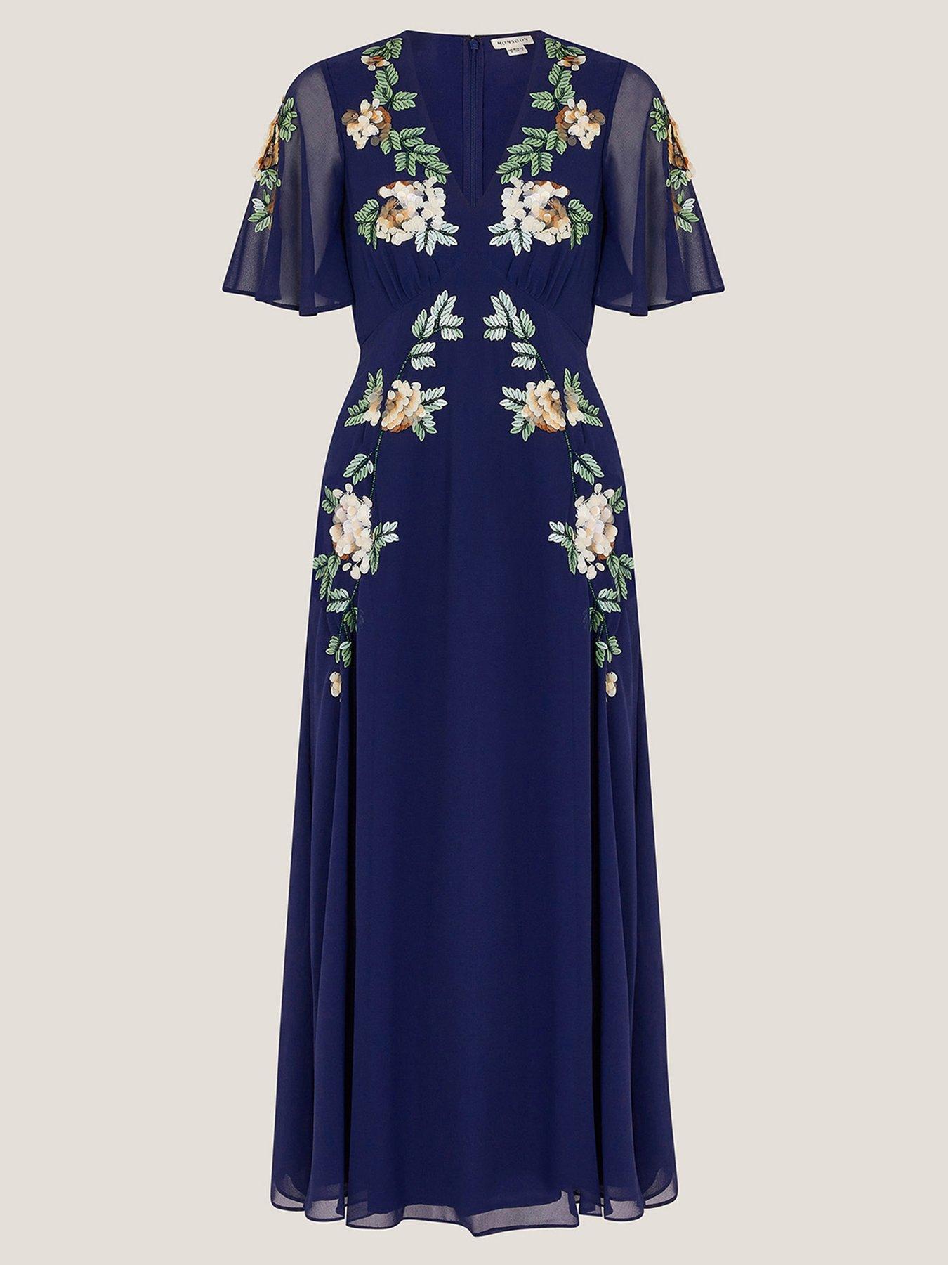 Image 3 of 5 of Monsoon Cora Embroidered Dress - Navy - Blue