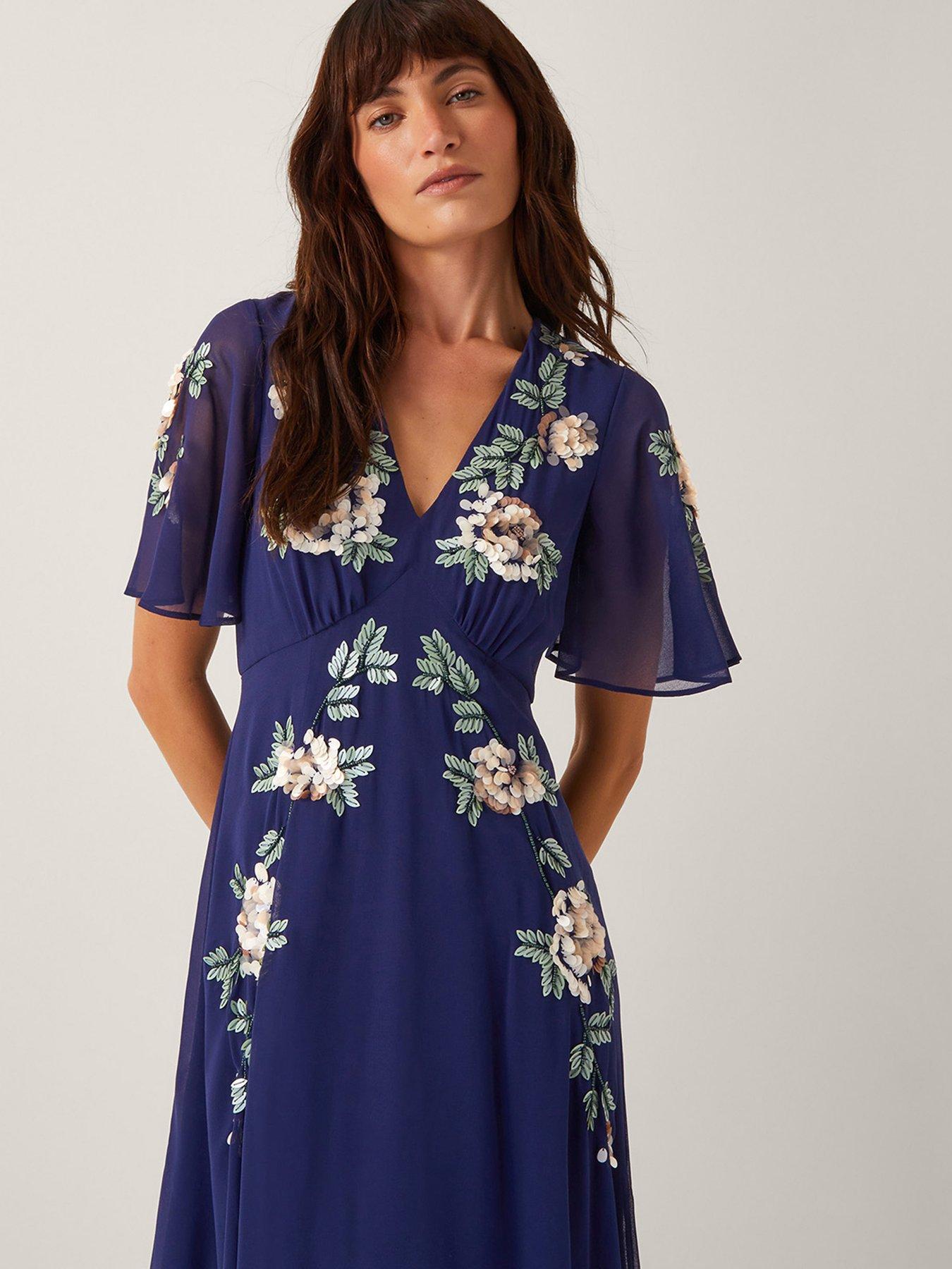 Image 4 of 5 of Monsoon Cora Embroidered Dress - Navy - Blue