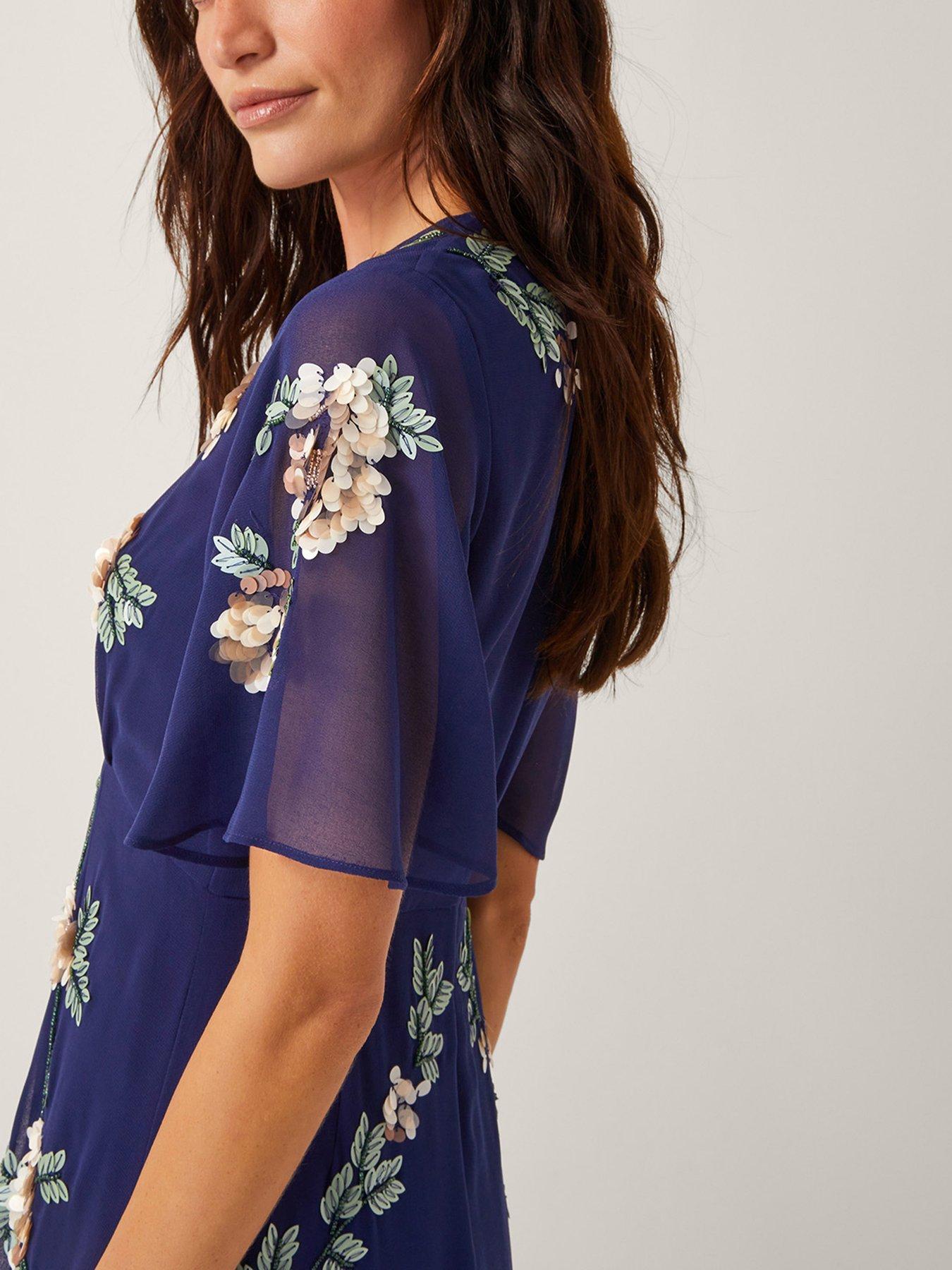 Image 5 of 5 of Monsoon Cora Embroidered Dress - Navy - Blue