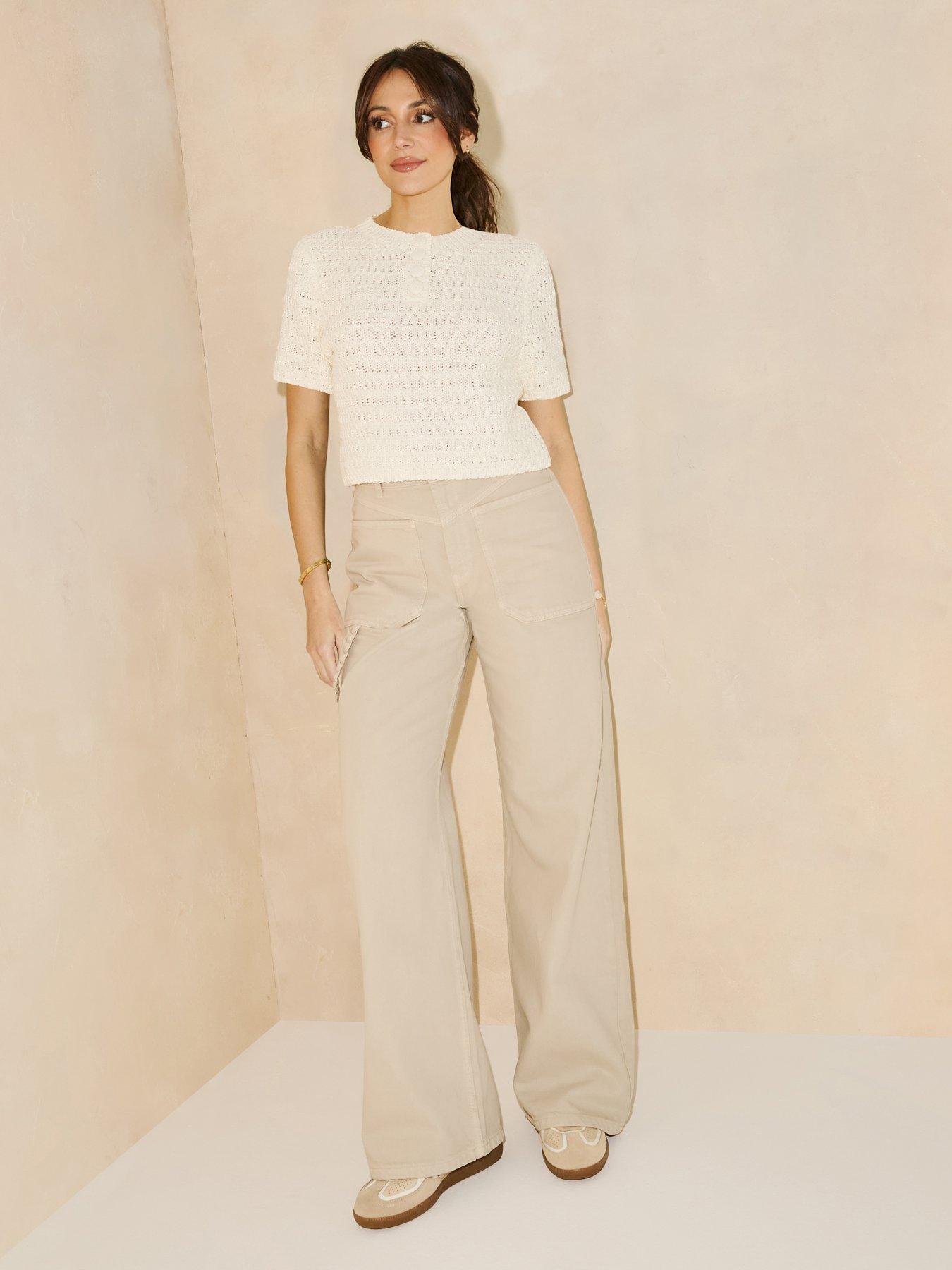 Image of Michelle Keegan Rope Wide Leg Jean - Beige