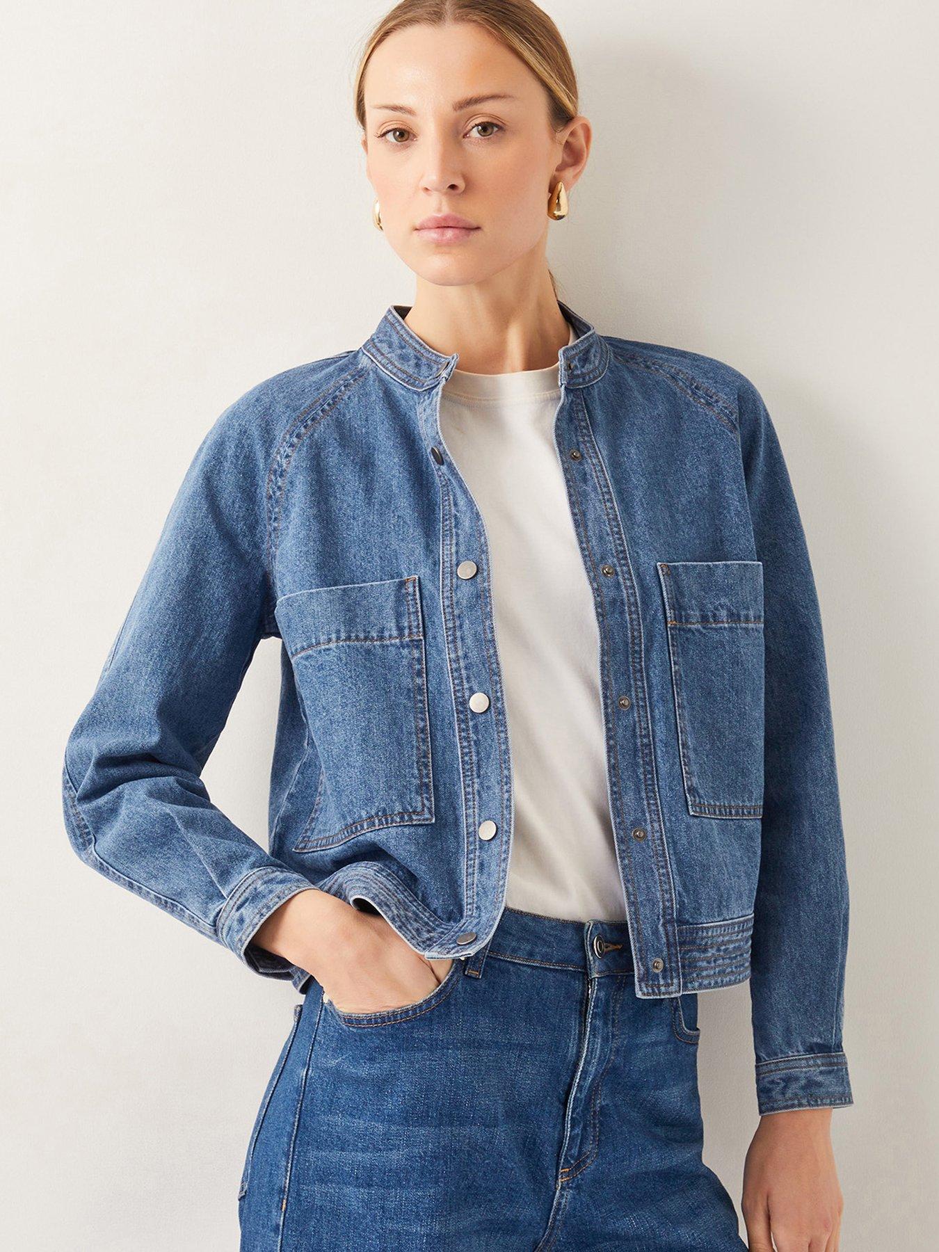 Image 1 of 6 of Monsoon Binky Crop Collarless Denim Jacket - Blue