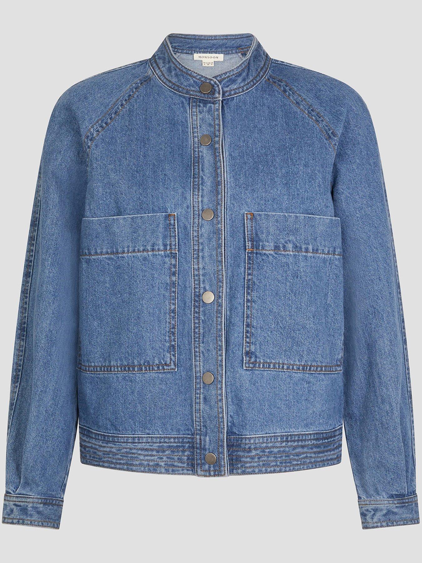 Image 3 of 6 of Monsoon Binky Crop Collarless Denim Jacket - Blue