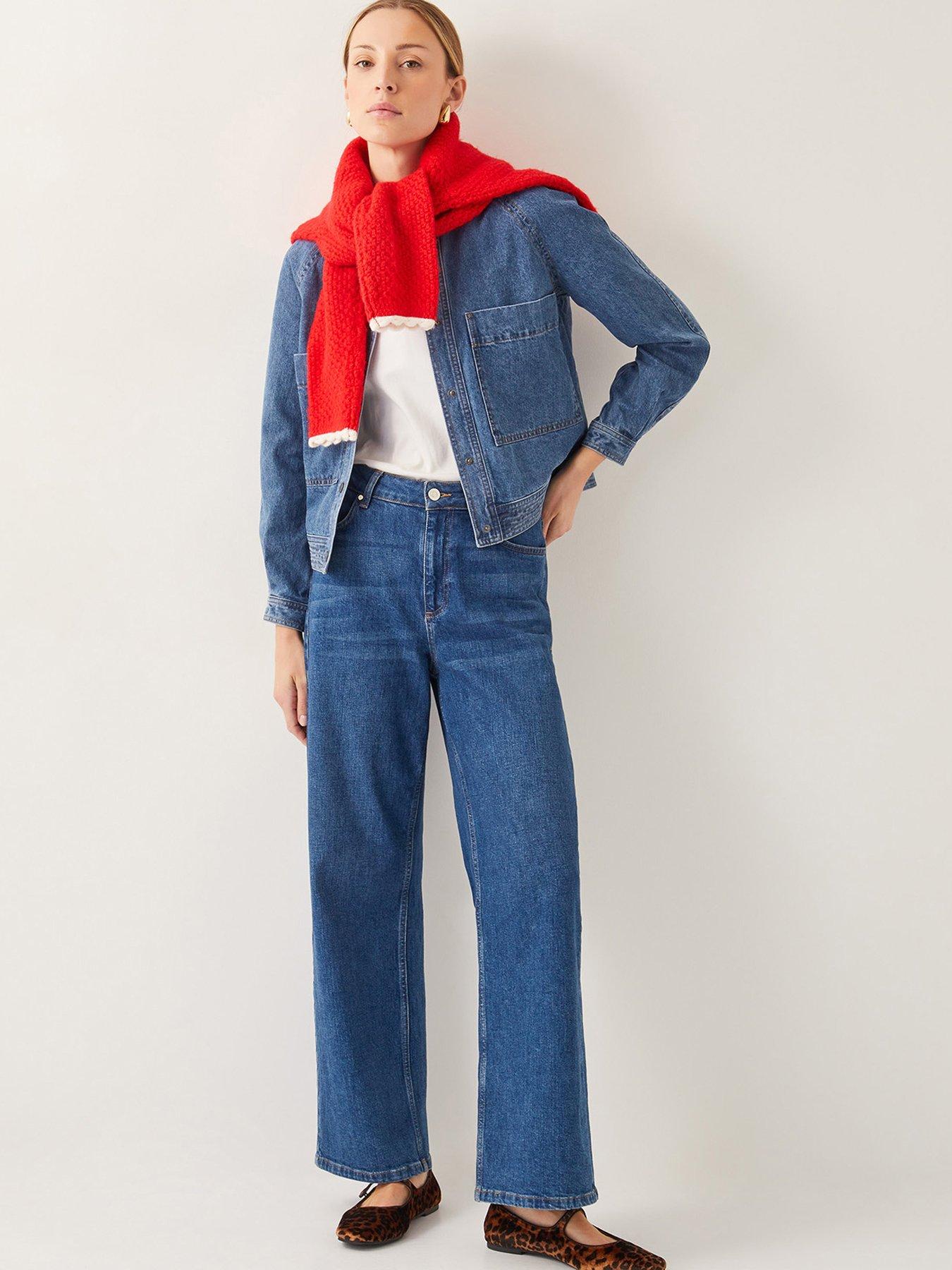 Image 4 of 6 of Monsoon Binky Crop Collarless Denim Jacket - Blue