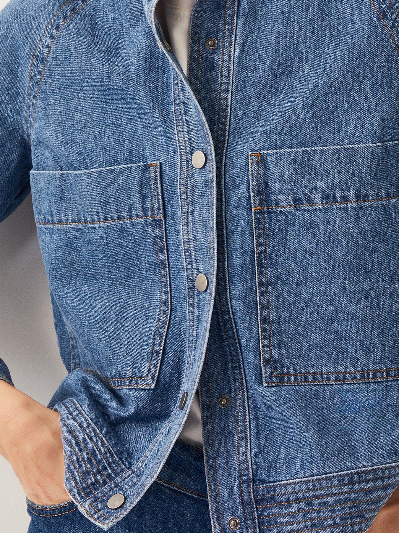 Image 5 of 6 of Monsoon Binky Crop Collarless Denim Jacket - Blue