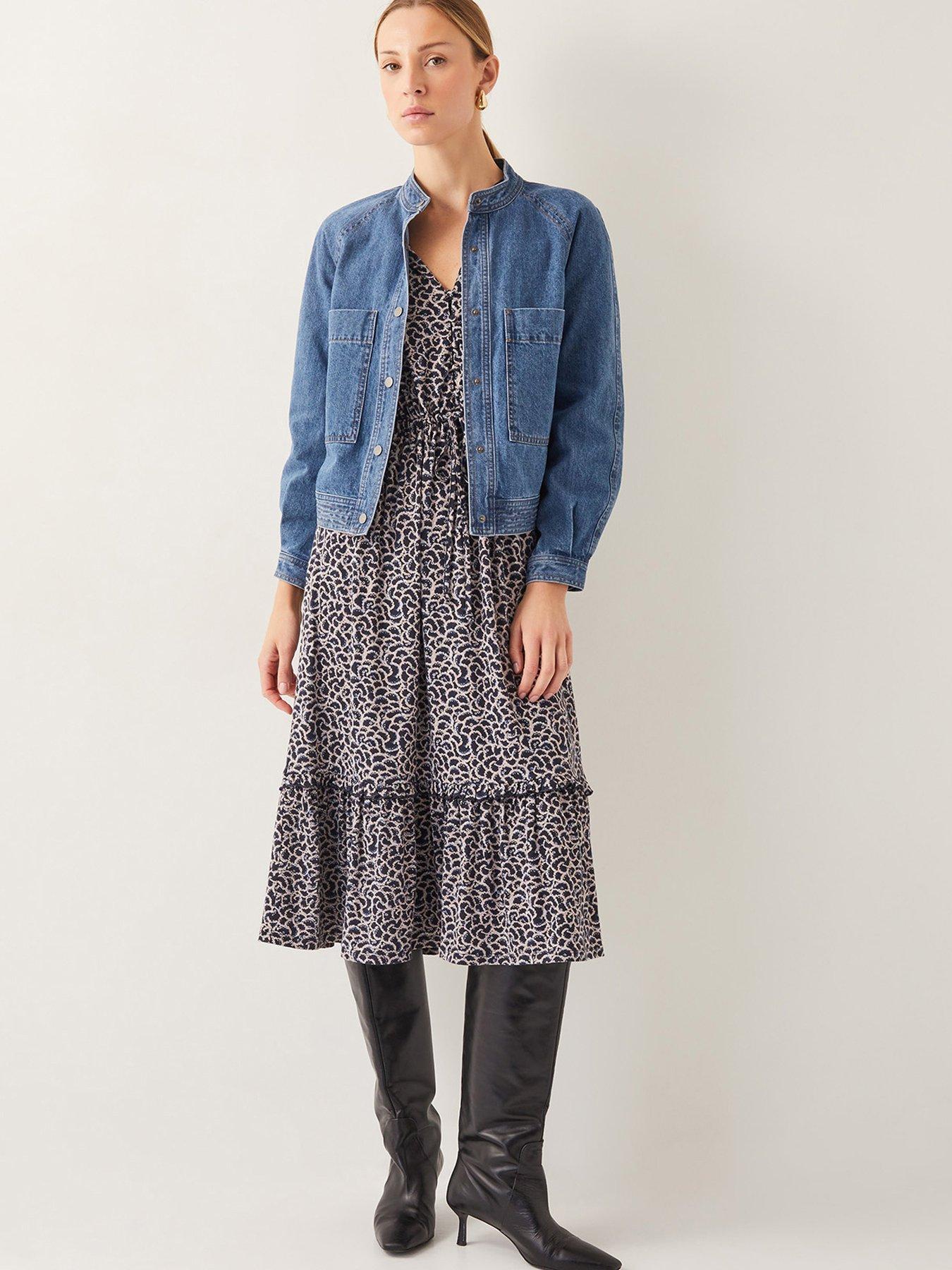 Image 6 of 6 of Monsoon Binky Crop Collarless Denim Jacket - Blue
