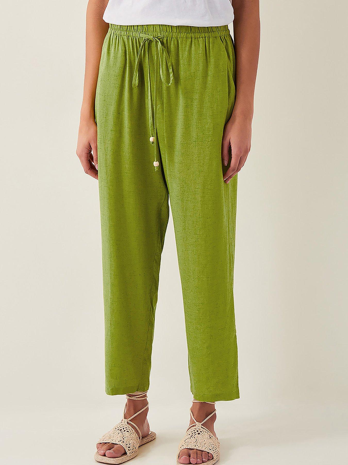Image 1 of 5 of Monsoon Penina Linen Trousers - Green
