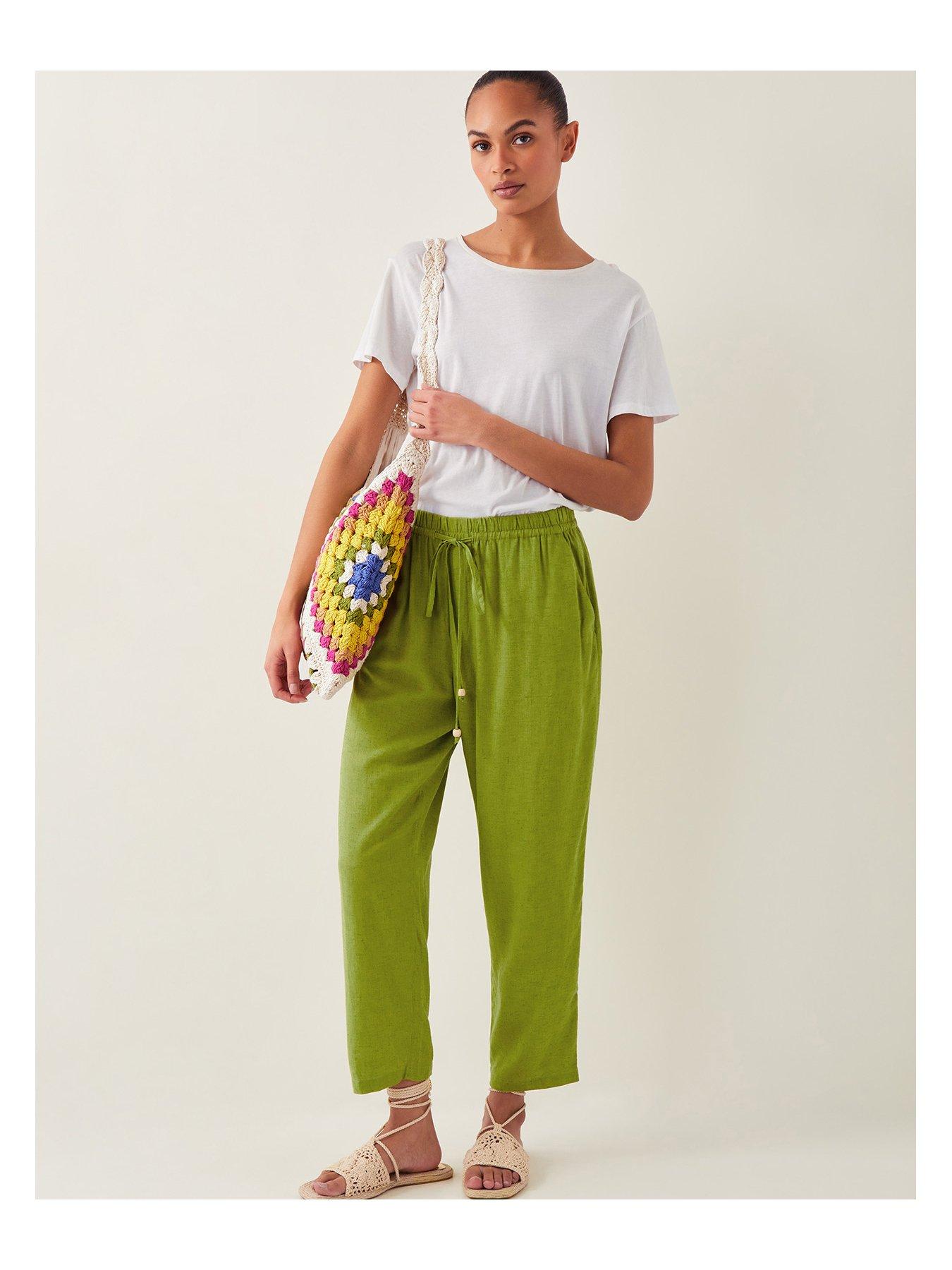 Image 4 of 5 of Monsoon Penina Linen Trousers - Green