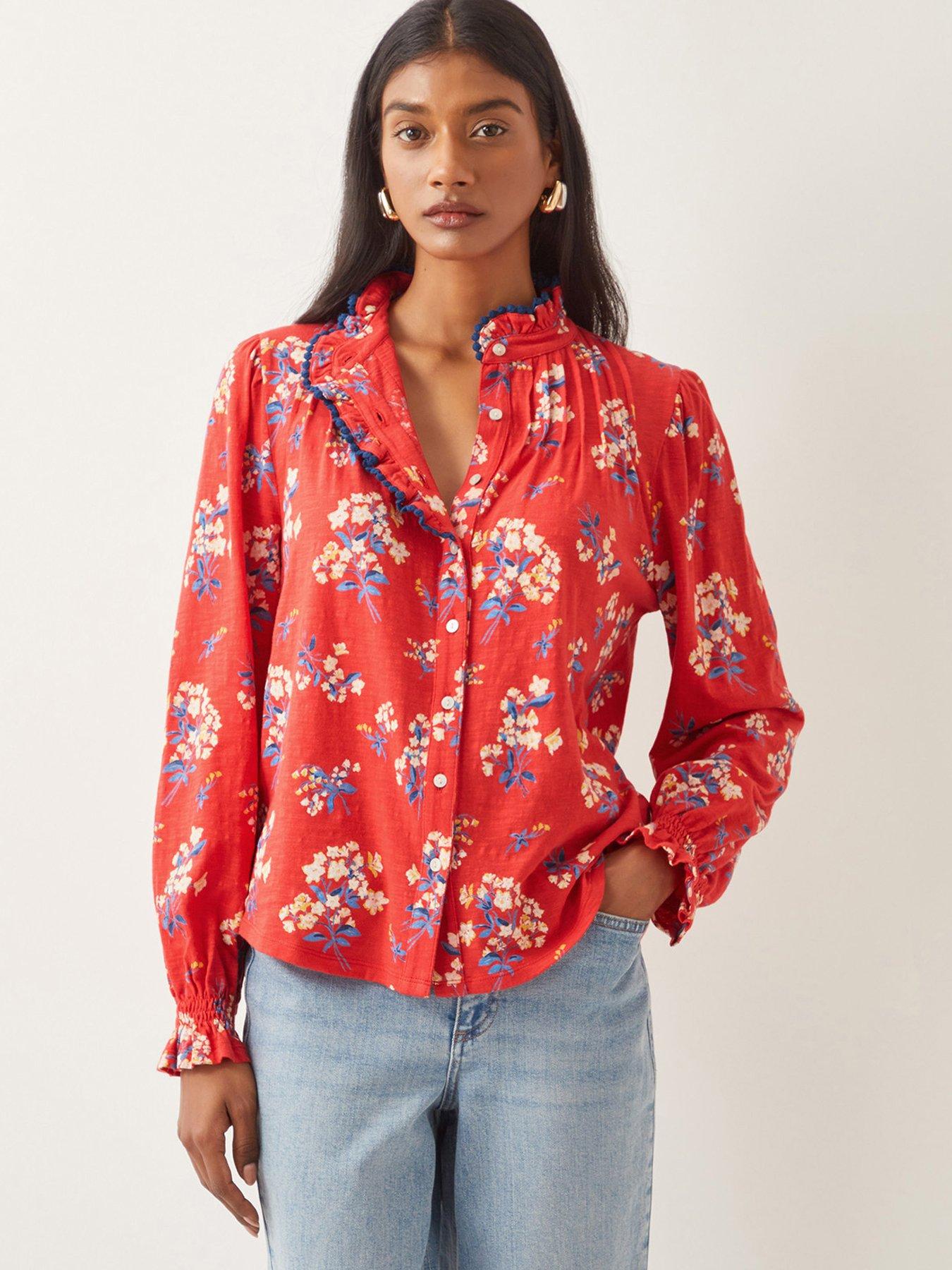 Image 1 of 4 of Monsoon Sarah Print Jersey Shirt - Red