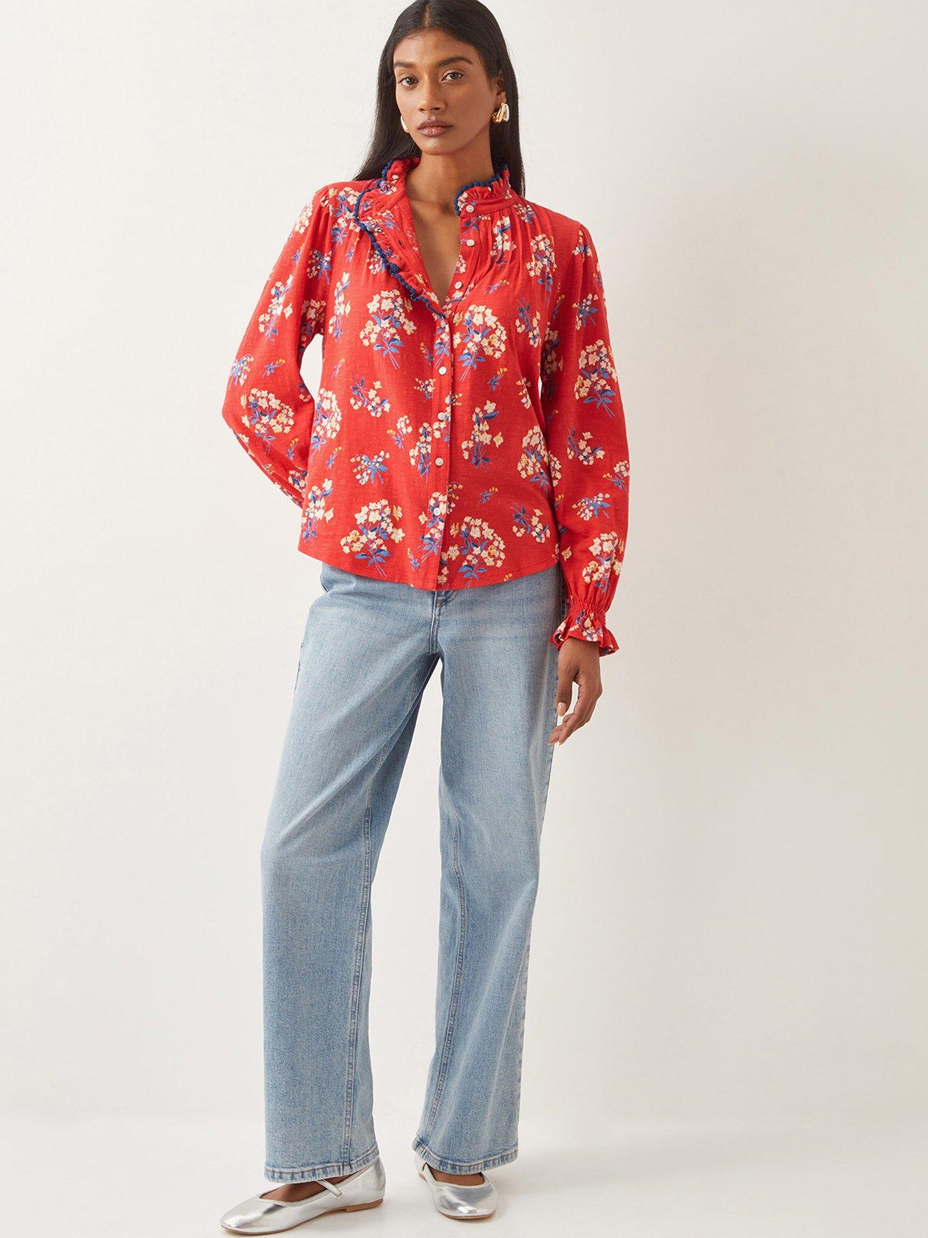 Image 3 of 4 of Monsoon Sarah Print Jersey Shirt - Red
