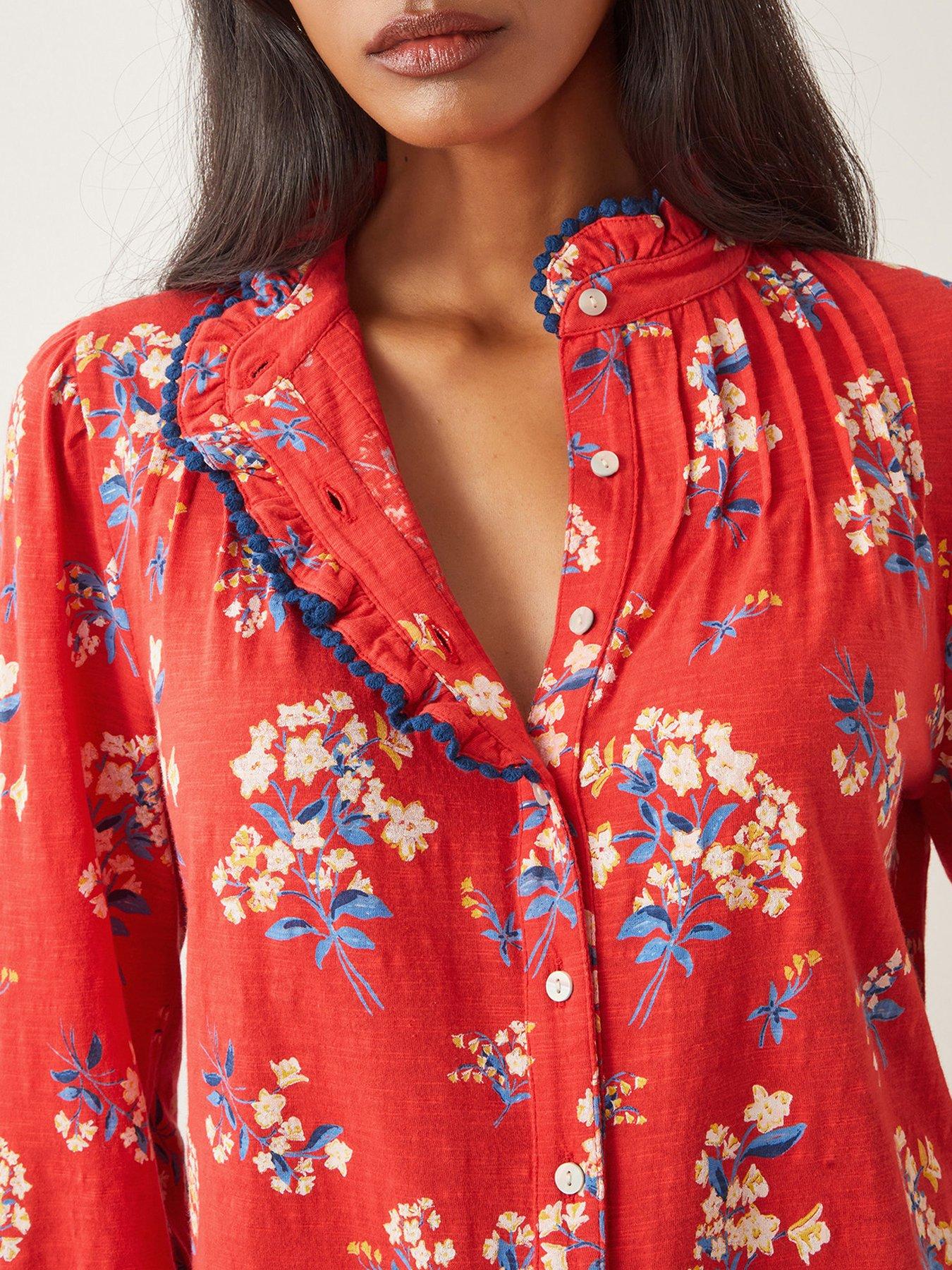 Image 4 of 4 of Monsoon Sarah Print Jersey Shirt - Red