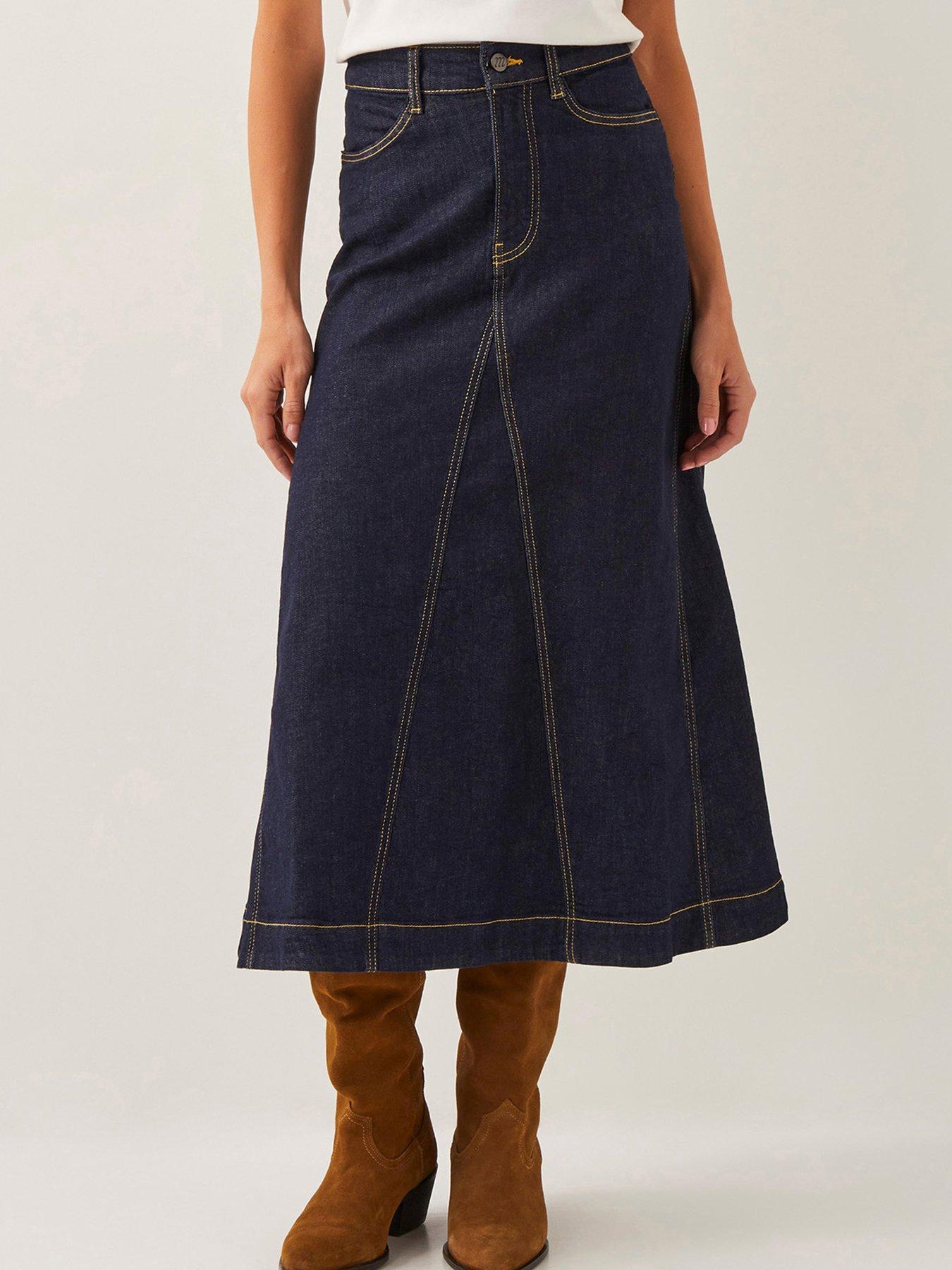 Image 1 of 5 of Monsoon Goldie Godet Skirt - Indigo