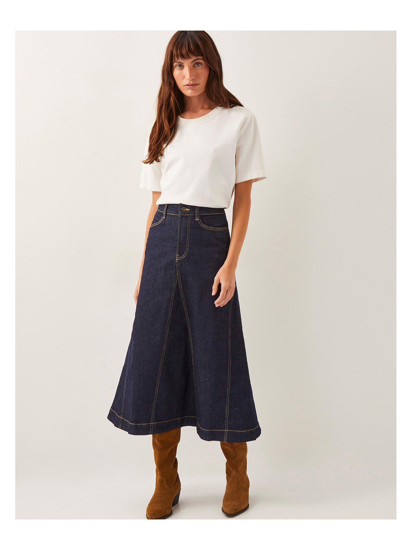 Image 4 of 5 of Monsoon Goldie Godet Skirt - Indigo
