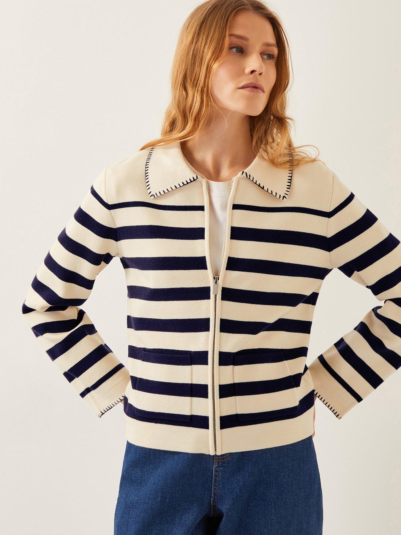 Image 1 of 5 of Monsoon Sabine Stripe Jacket - Ivory