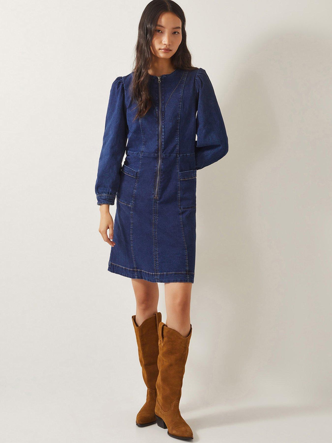 Image 1 of 5 of Monsoon Katlyn Zip Mini Dress - Blue