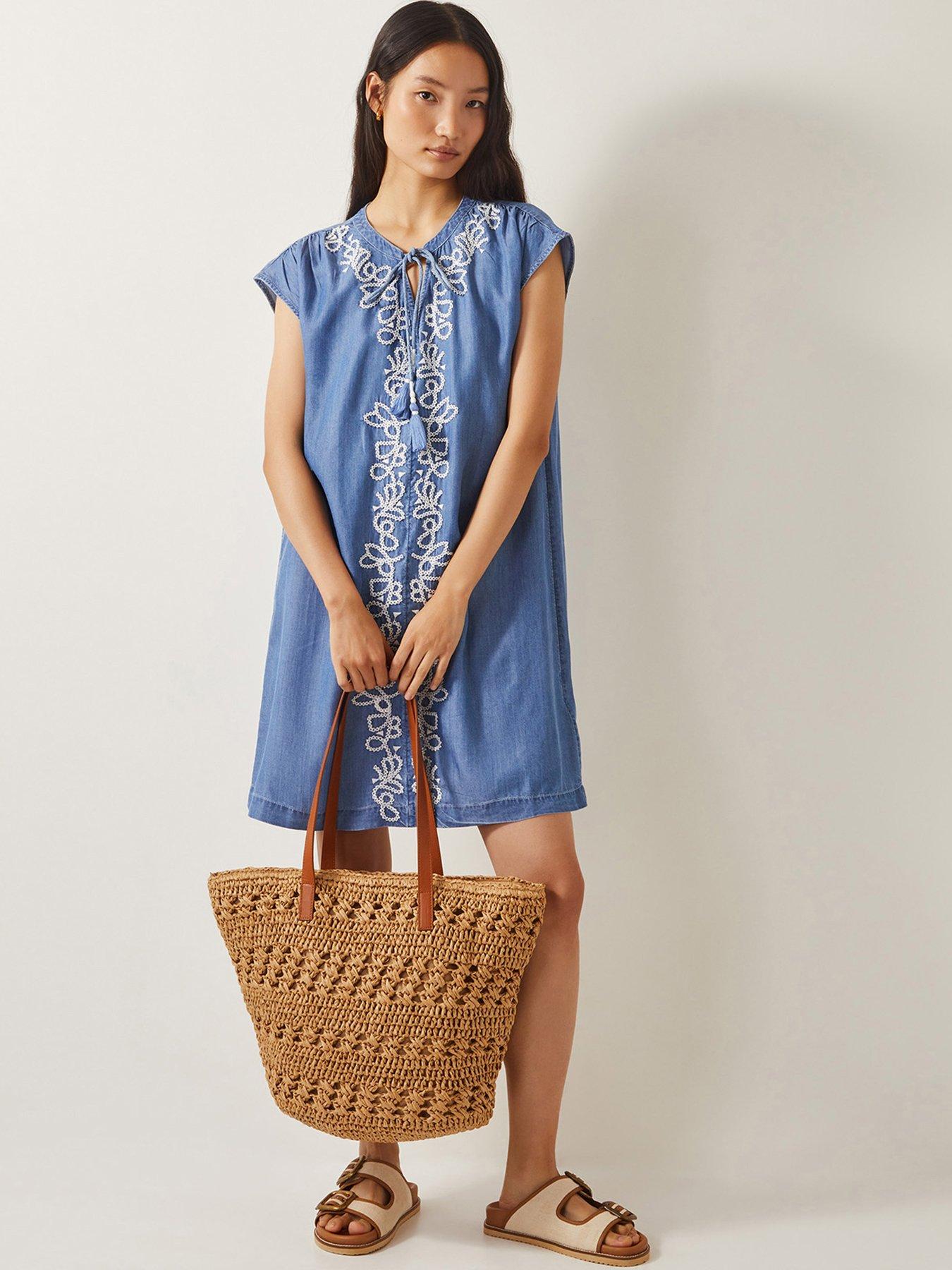 Image 1 of 4 of Monsoon Isolde Lyocell Dress - Denim Blue