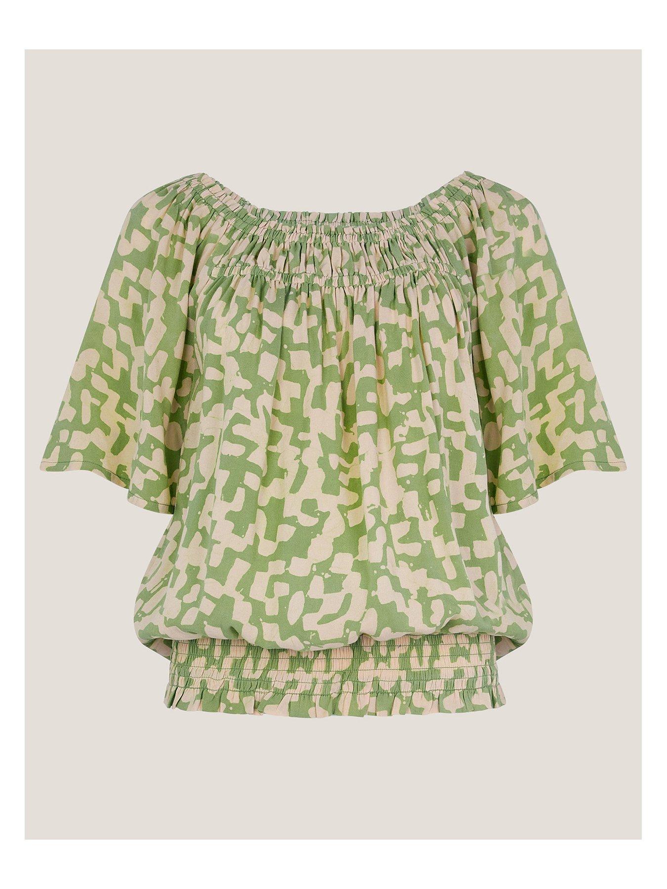 Image 3 of 5 of Monsoon Ania Batik Print Top - Green