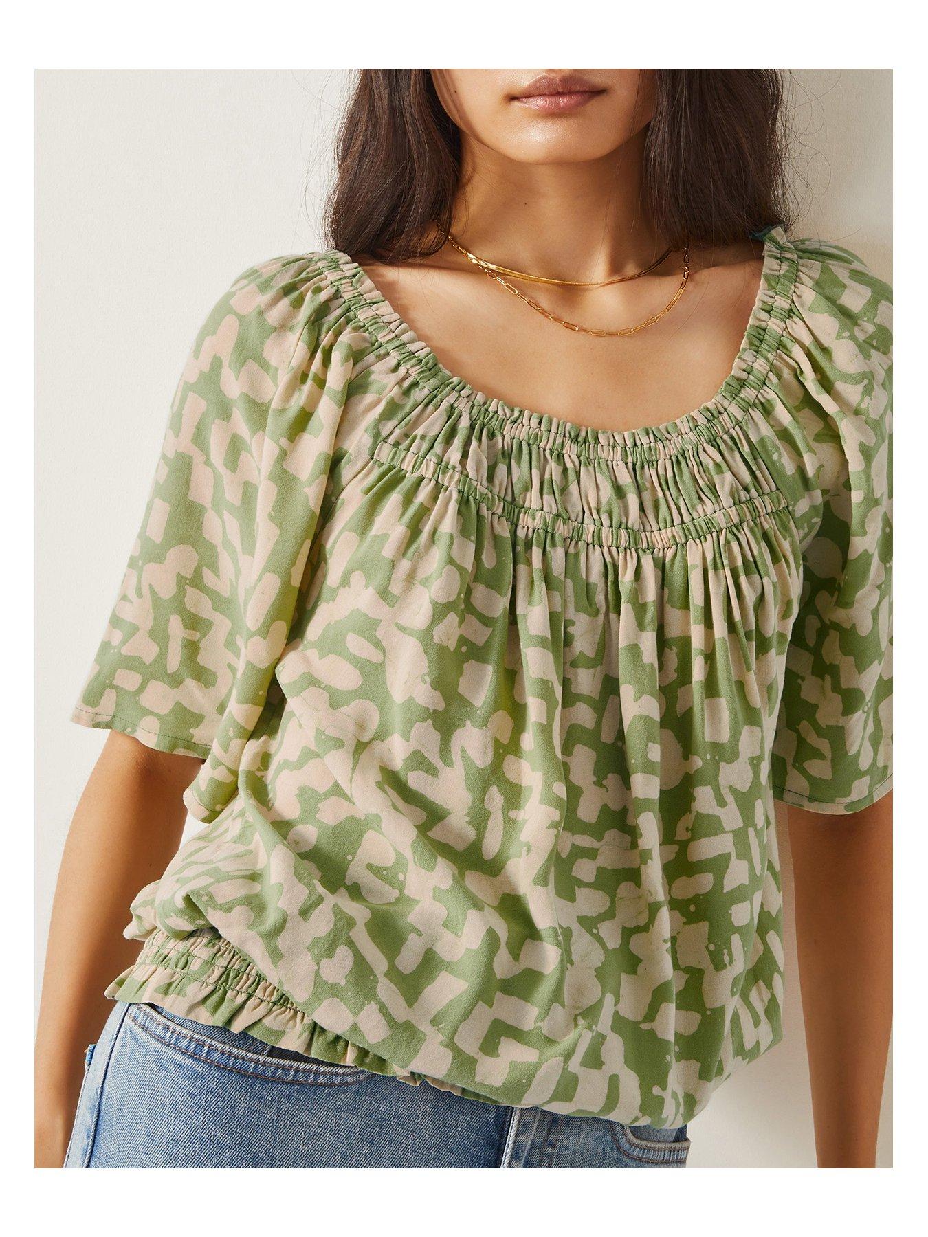 Image 4 of 5 of Monsoon Ania Batik Print Top - Green
