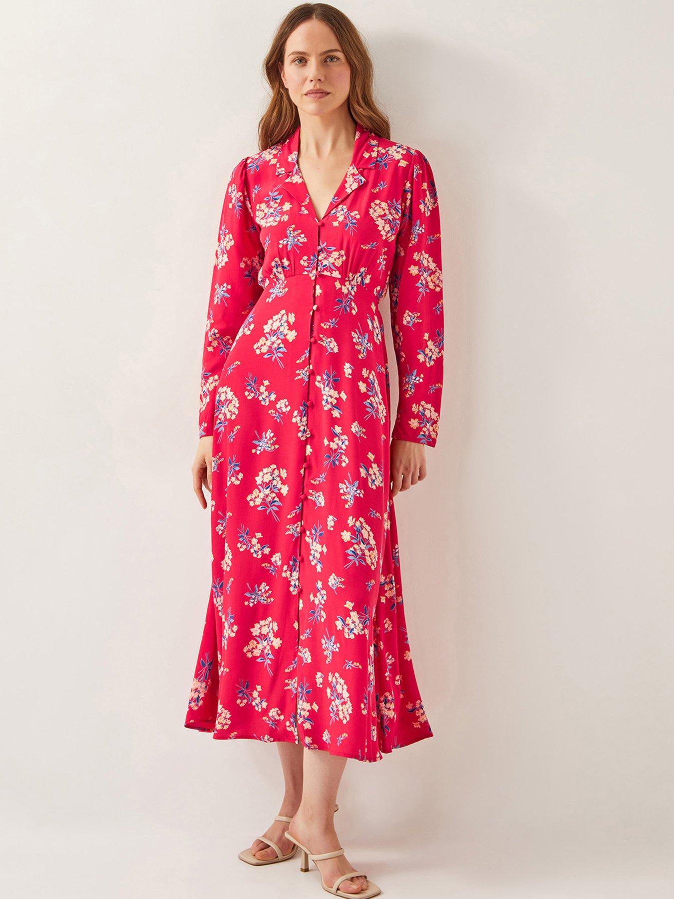 Image 1 of 3 of Monsoon Sarah Floral Dress - Red