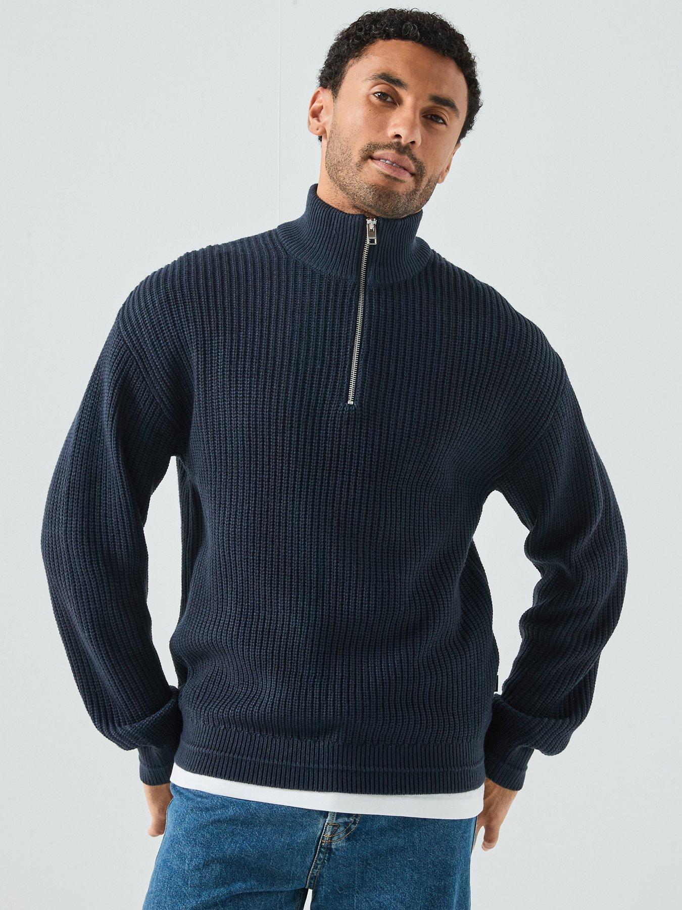 Jack & Jones Kaito Quarter Zip Knitted Jumper - Navy