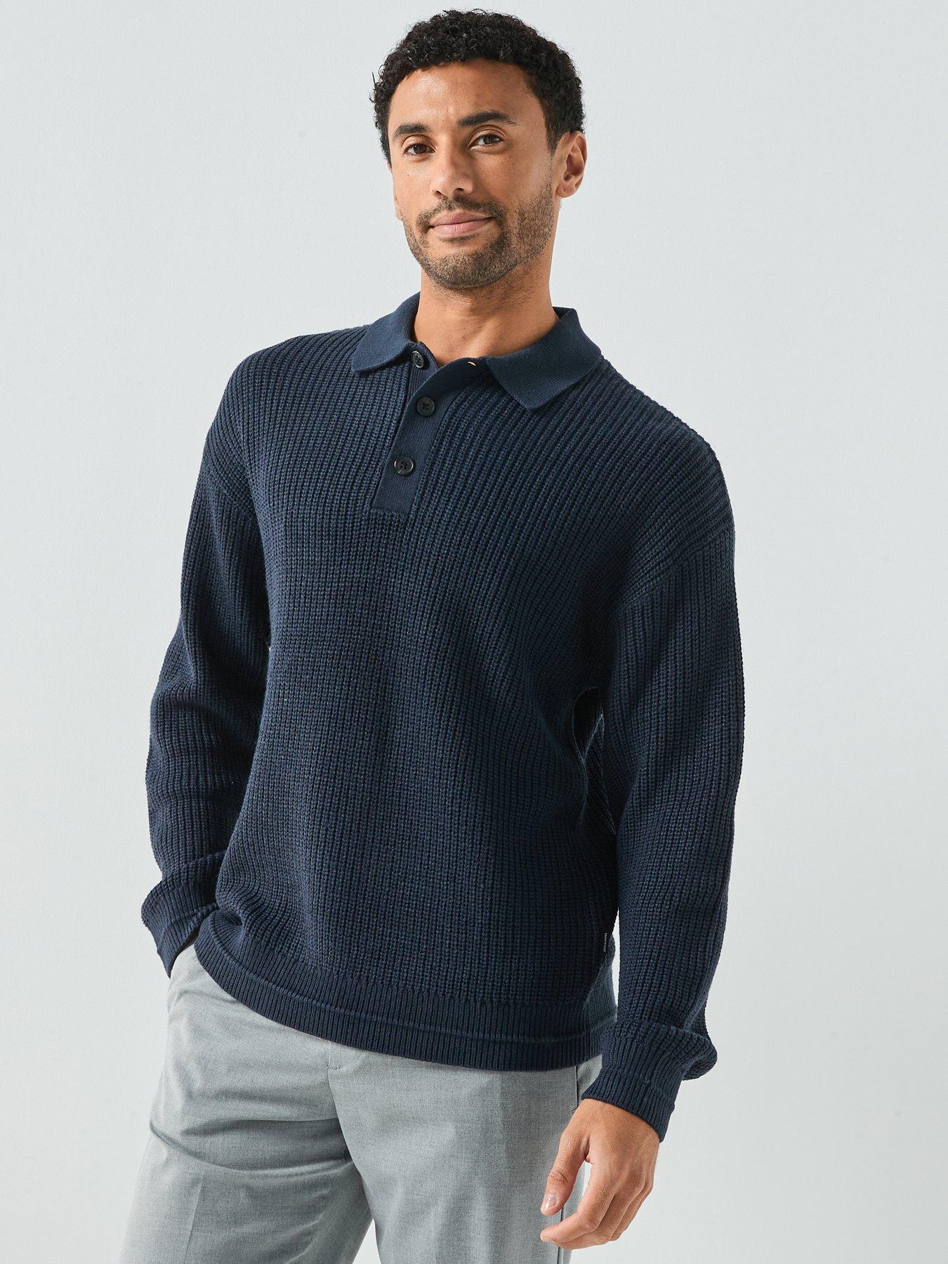 undefined Kaito Button Collar Knitted Jumper - Navy