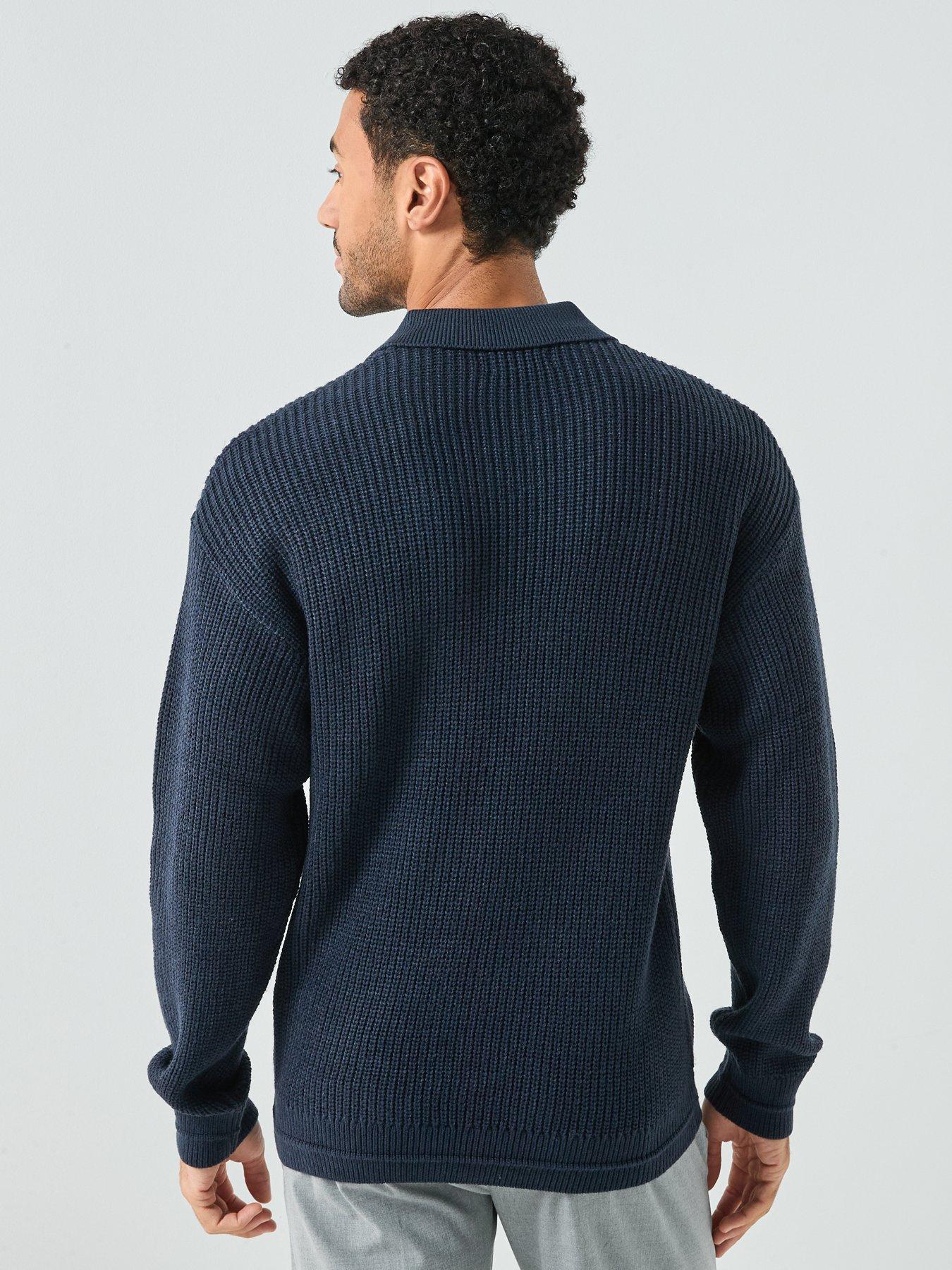 Image 2 of 6 of Jack & Jones Kaito Button Collar Knitted Jumper - Navy