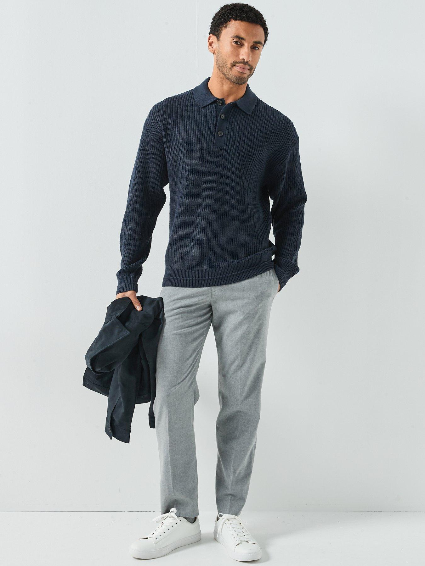 Image 3 of 6 of Jack & Jones Kaito Button Collar Knitted Jumper - Navy